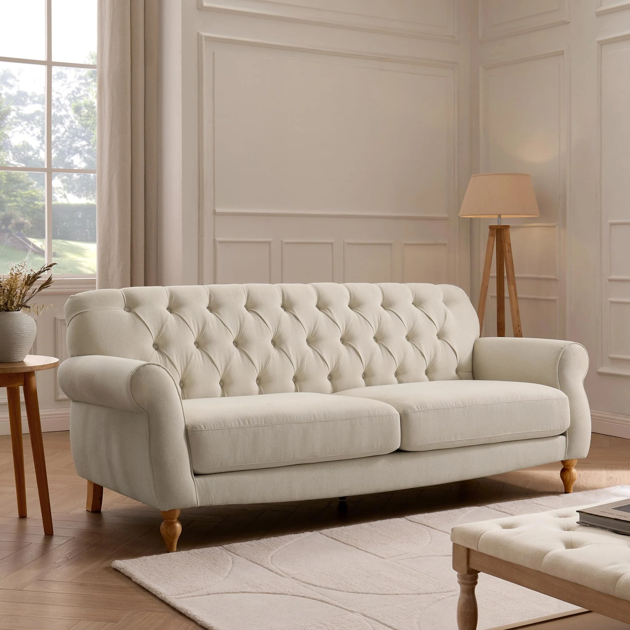 Hebden 3 Seater Sofa - Cream Linen - Image 2