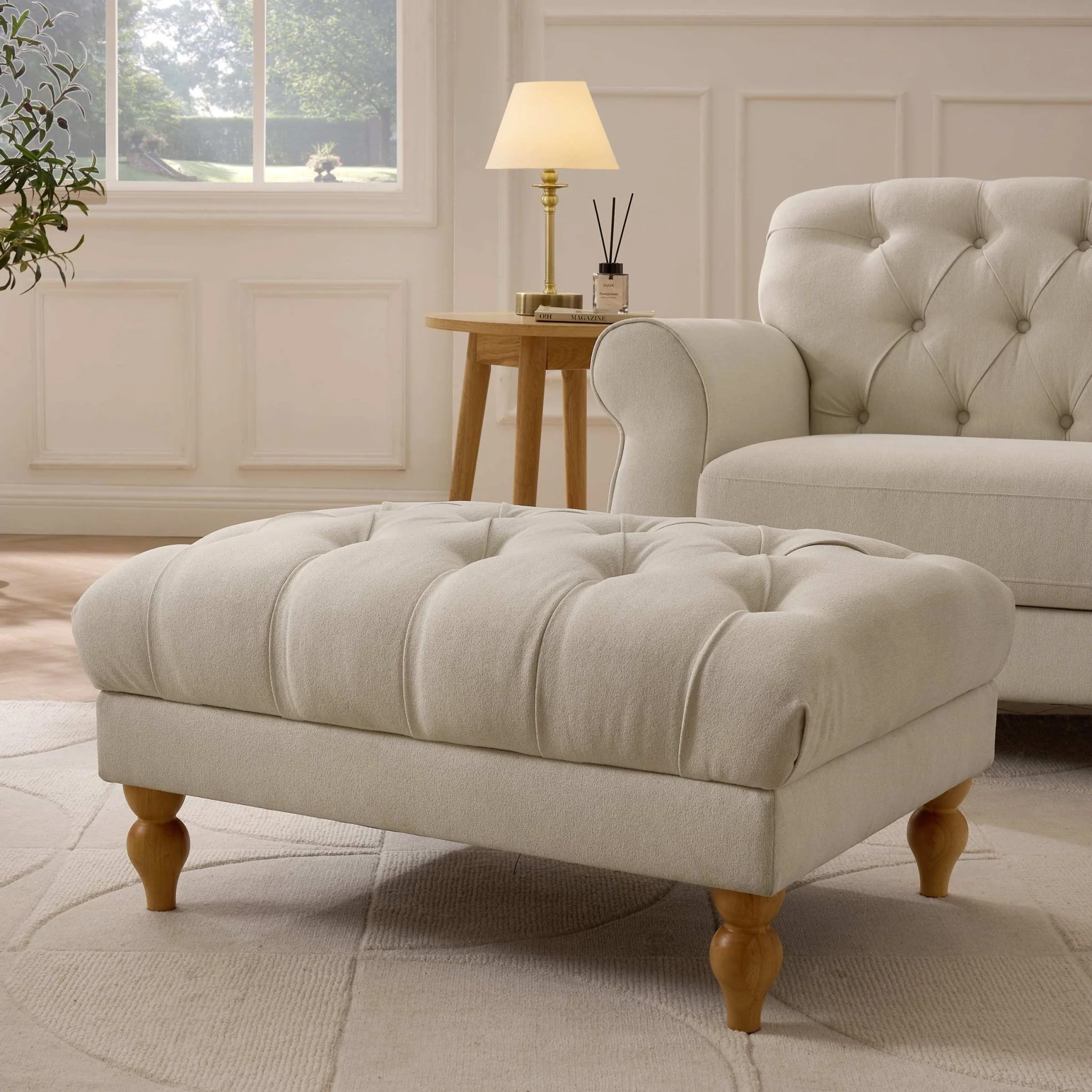 Hebden Pouffe - Cream Linen