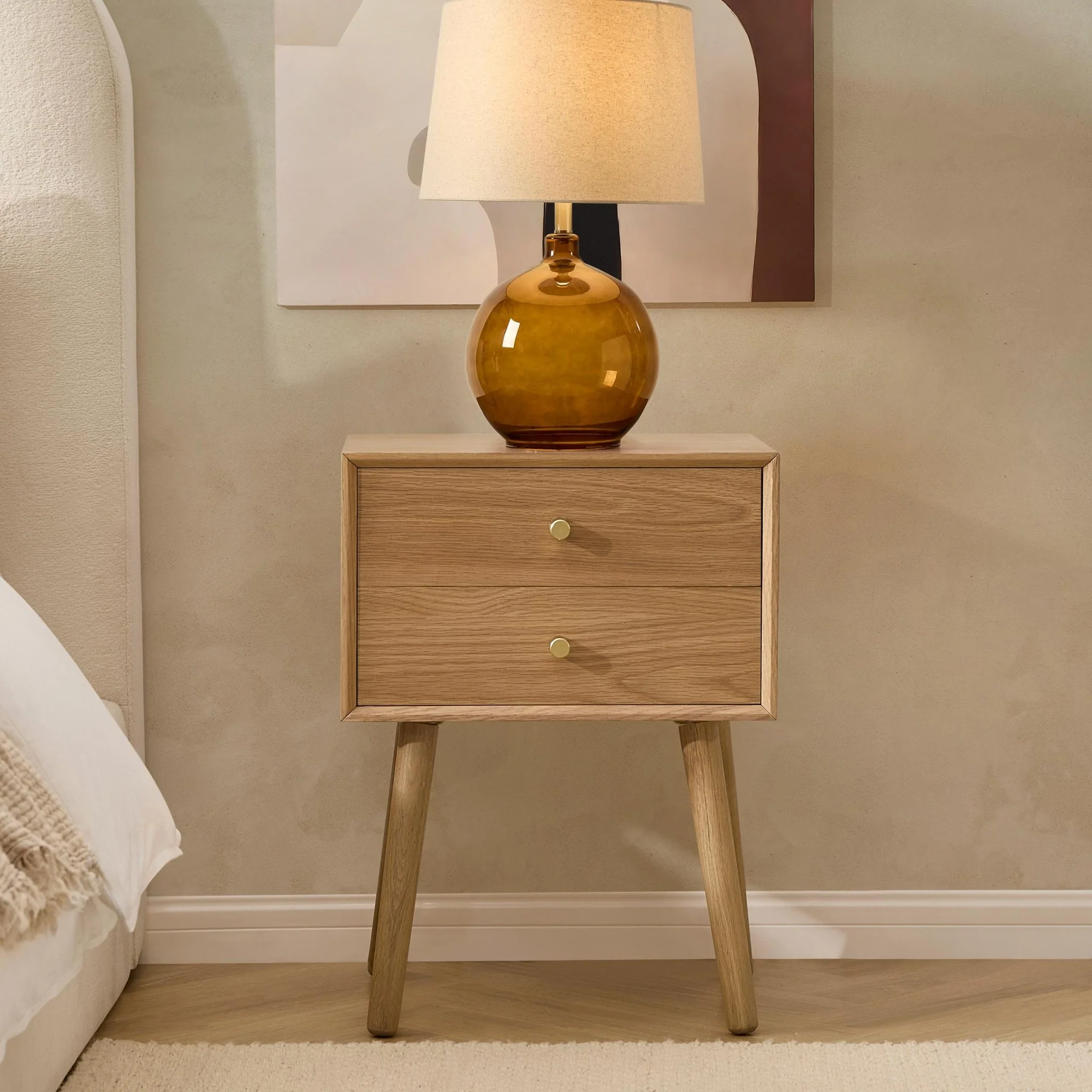 Heidi Oak 2 Drawer Bedside Table - Light Wood