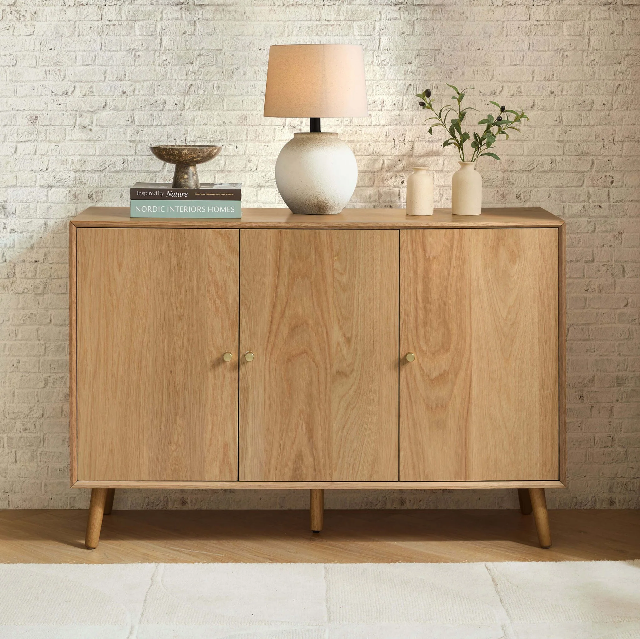 Heidi Oak 3 Door Sideboard - Light Wood - Image 2