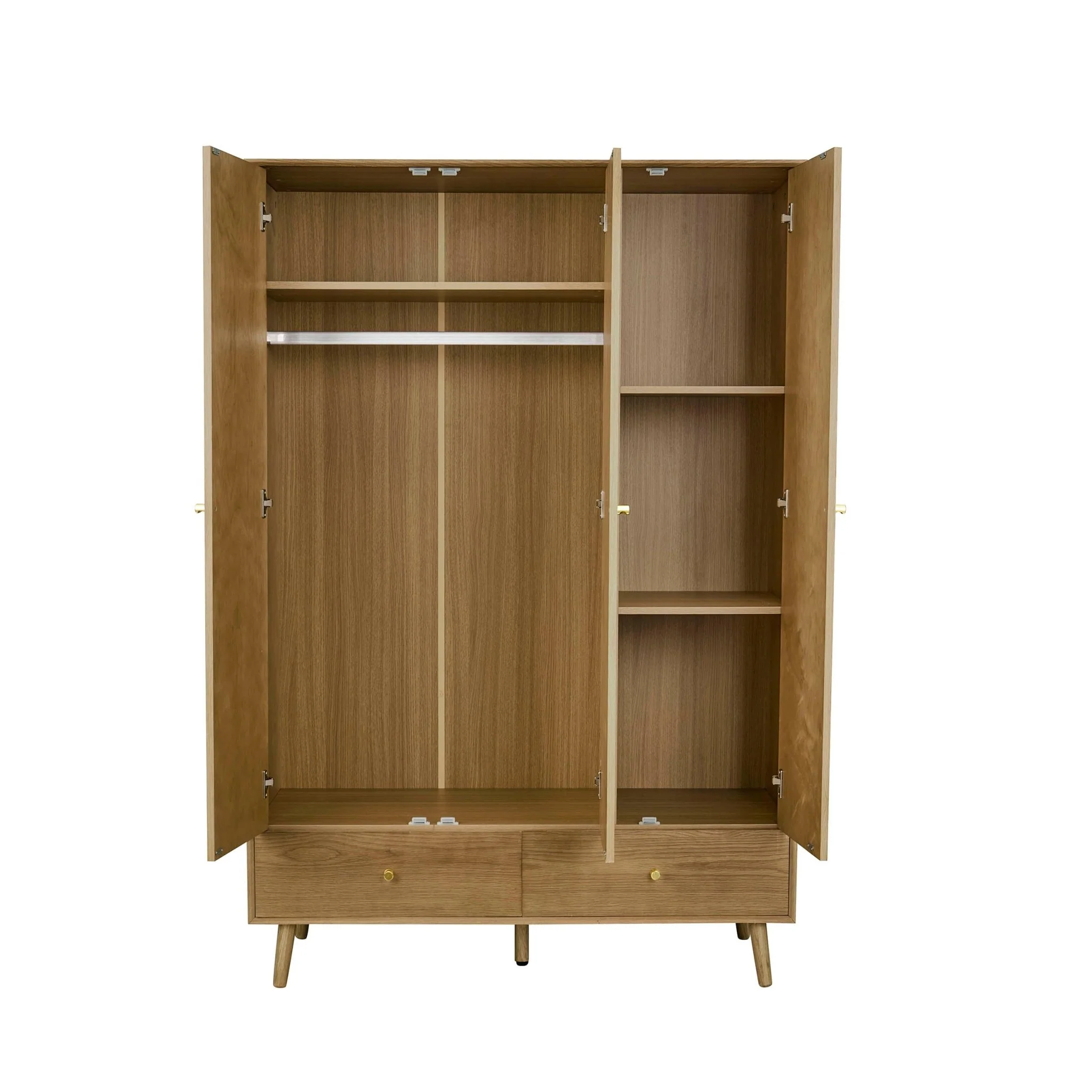 Heidi Oak 3 Door Wardrobe with Drawers - Light Wood - Image 3