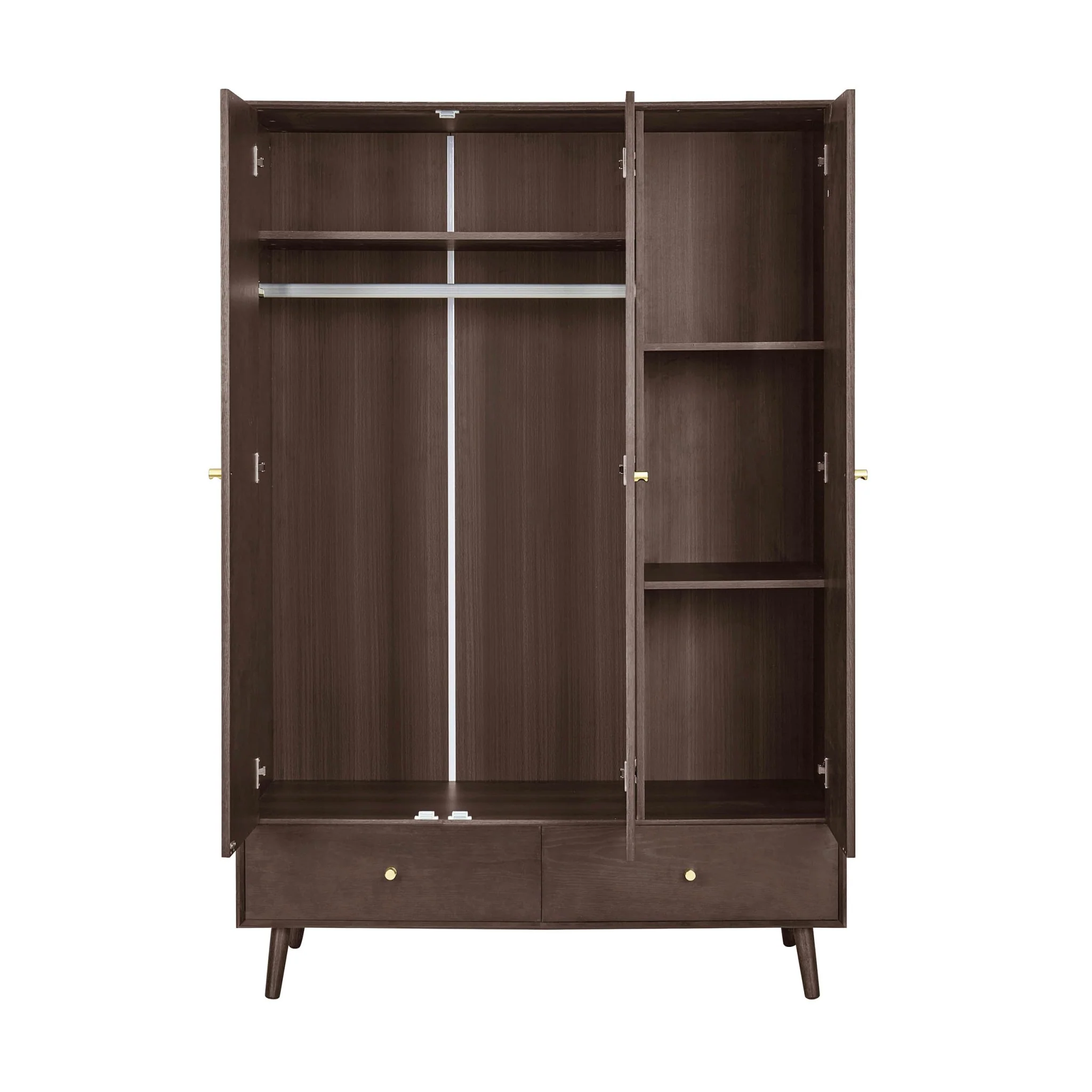 Heidi Oak 3 Door Wardrobe with Drawers - Walnut - Image 3