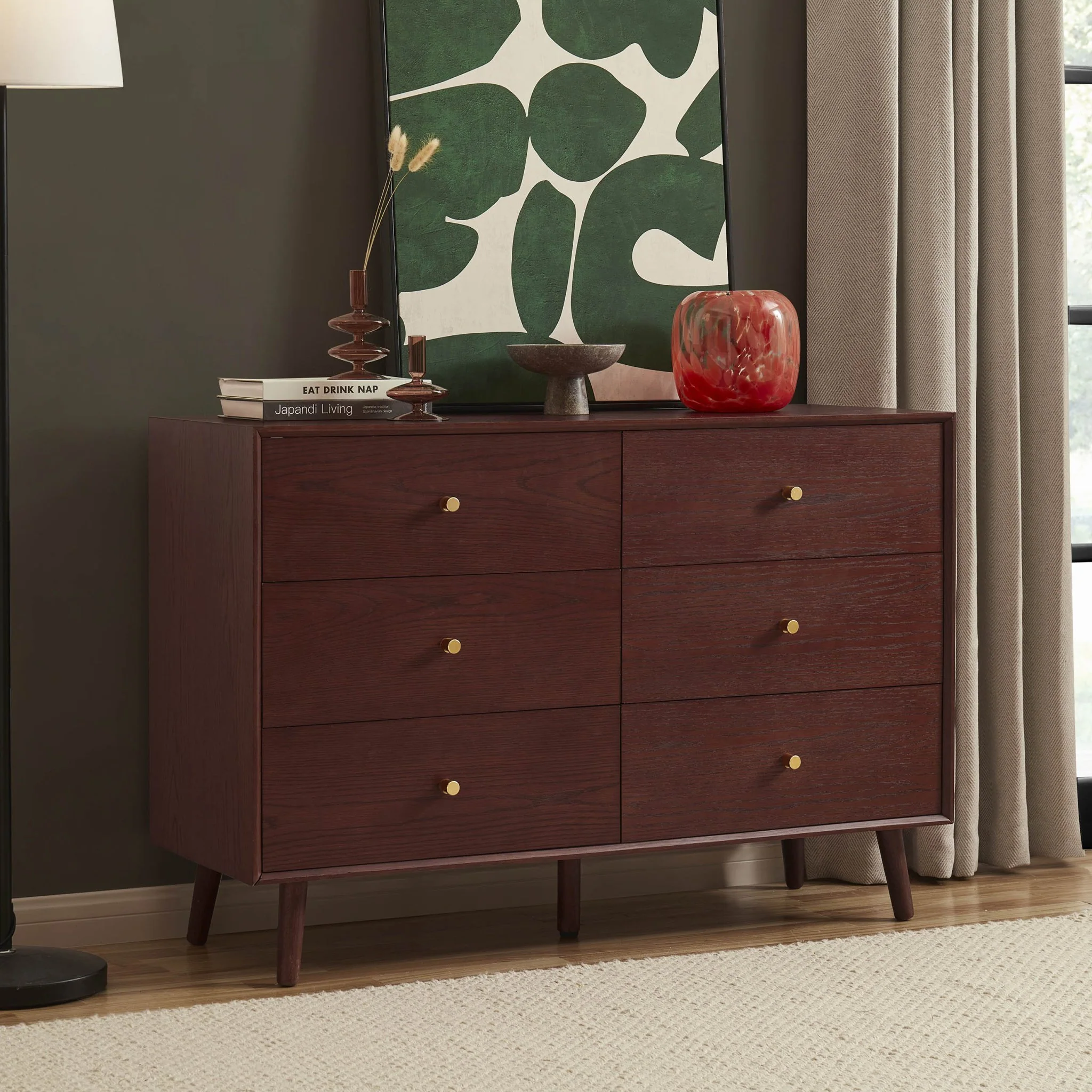 Heidi Oak 6 Drawer Chest - Cherry Wood