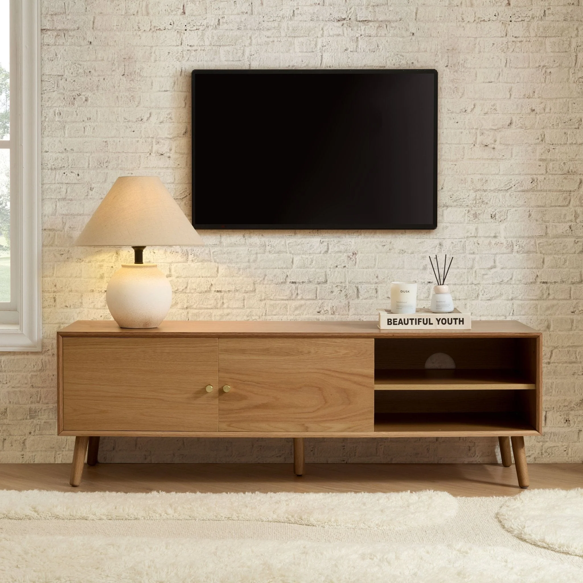 Heidi Oak Tv Unit for TVs up to 60" - Light Wood - Image 2