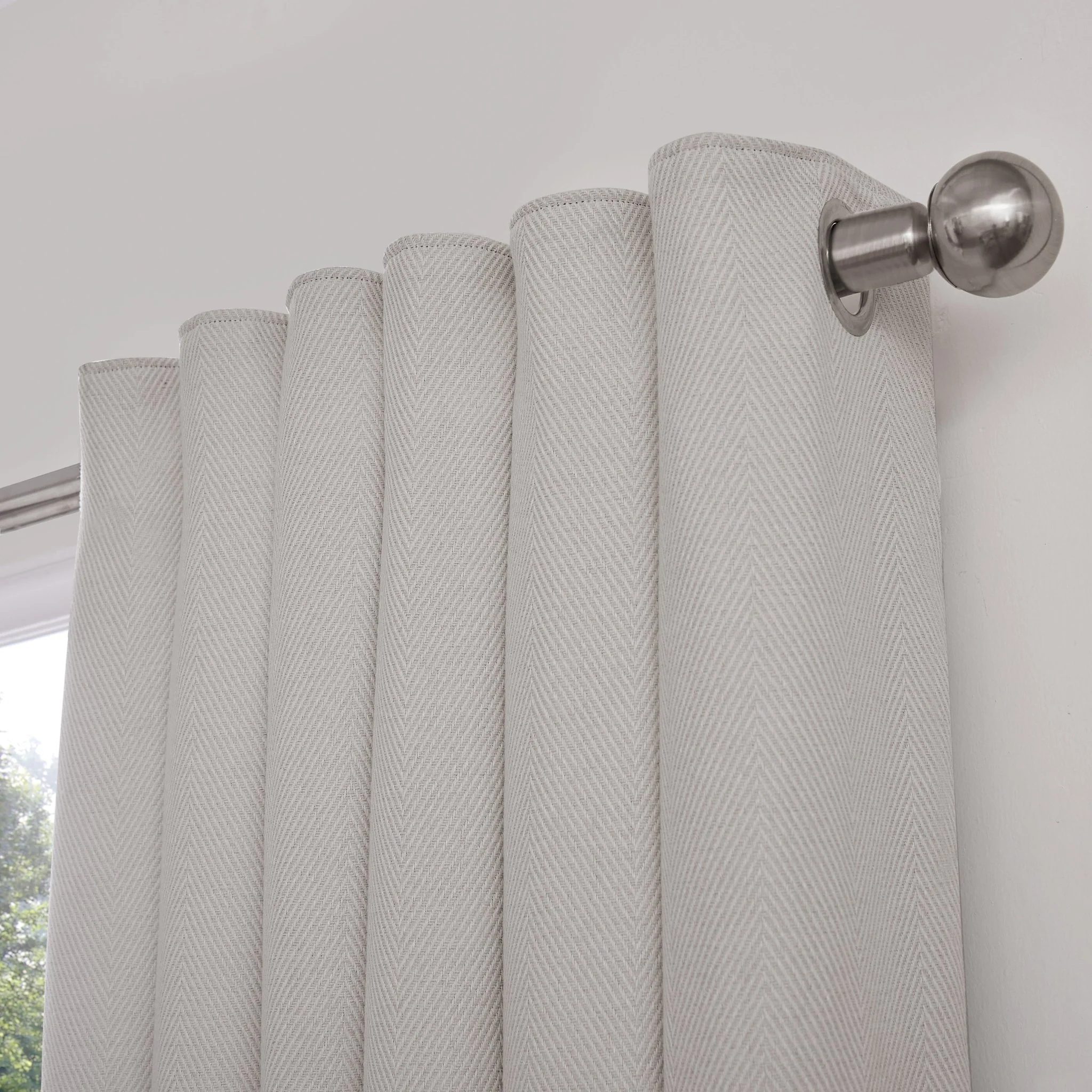 Herringbone Thermal Blackout Eyelet Curtains - Light Grey - Image 2