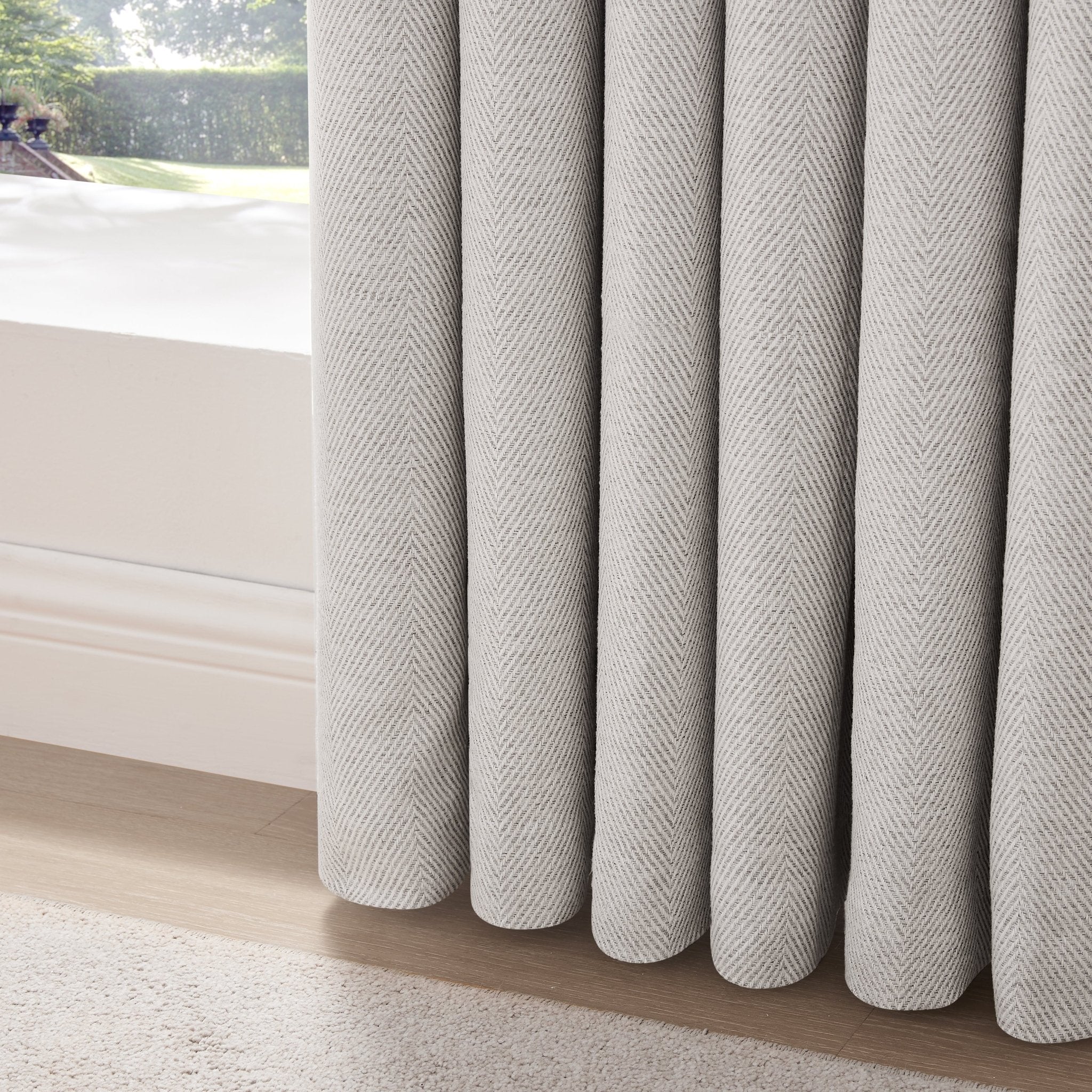 Herringbone Thermal Blackout Eyelet Curtains - Light Grey - Image 3