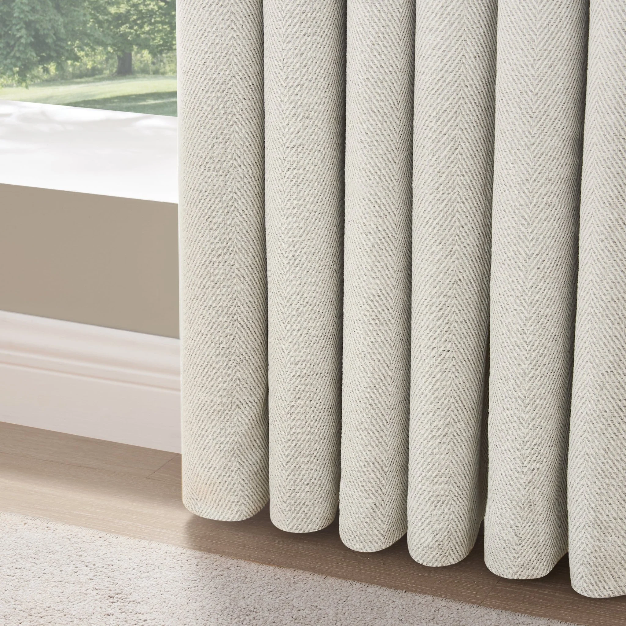 Herringbone Thermal Blackout Eyelet Curtains - Off White - Image 3