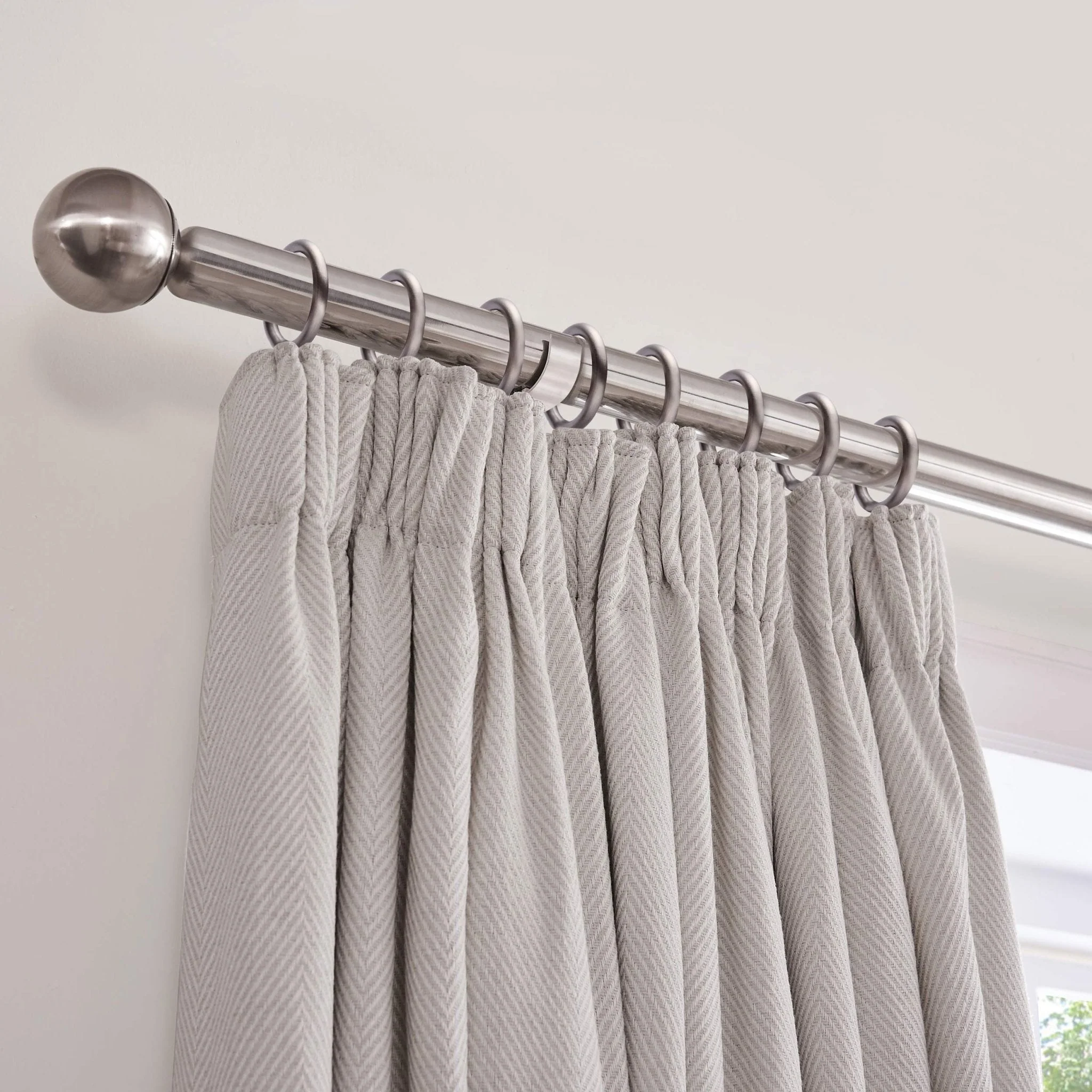 Herringbone Thermal Blackout Pencil Pleat Curtains - Light Grey - Image 3