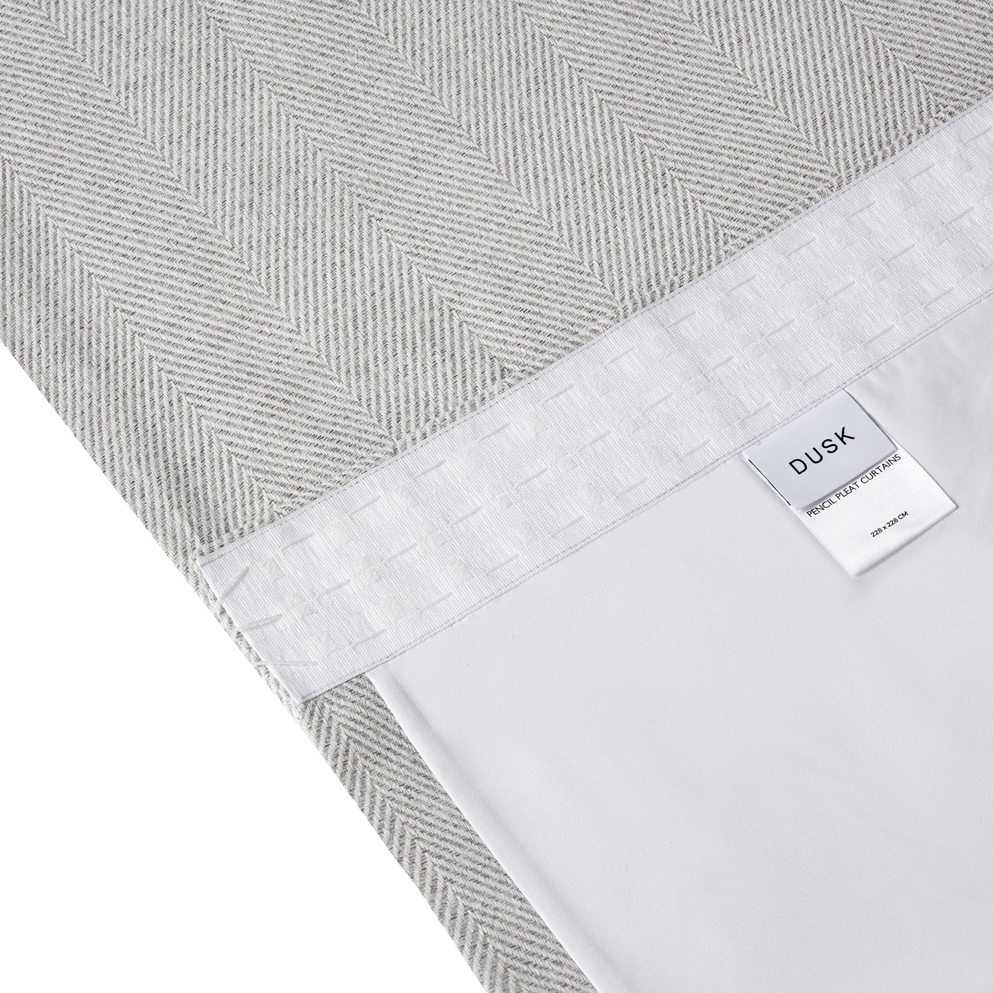 Herringbone Thermal Blackout Pencil Pleat Curtains - Light Grey - Image 5