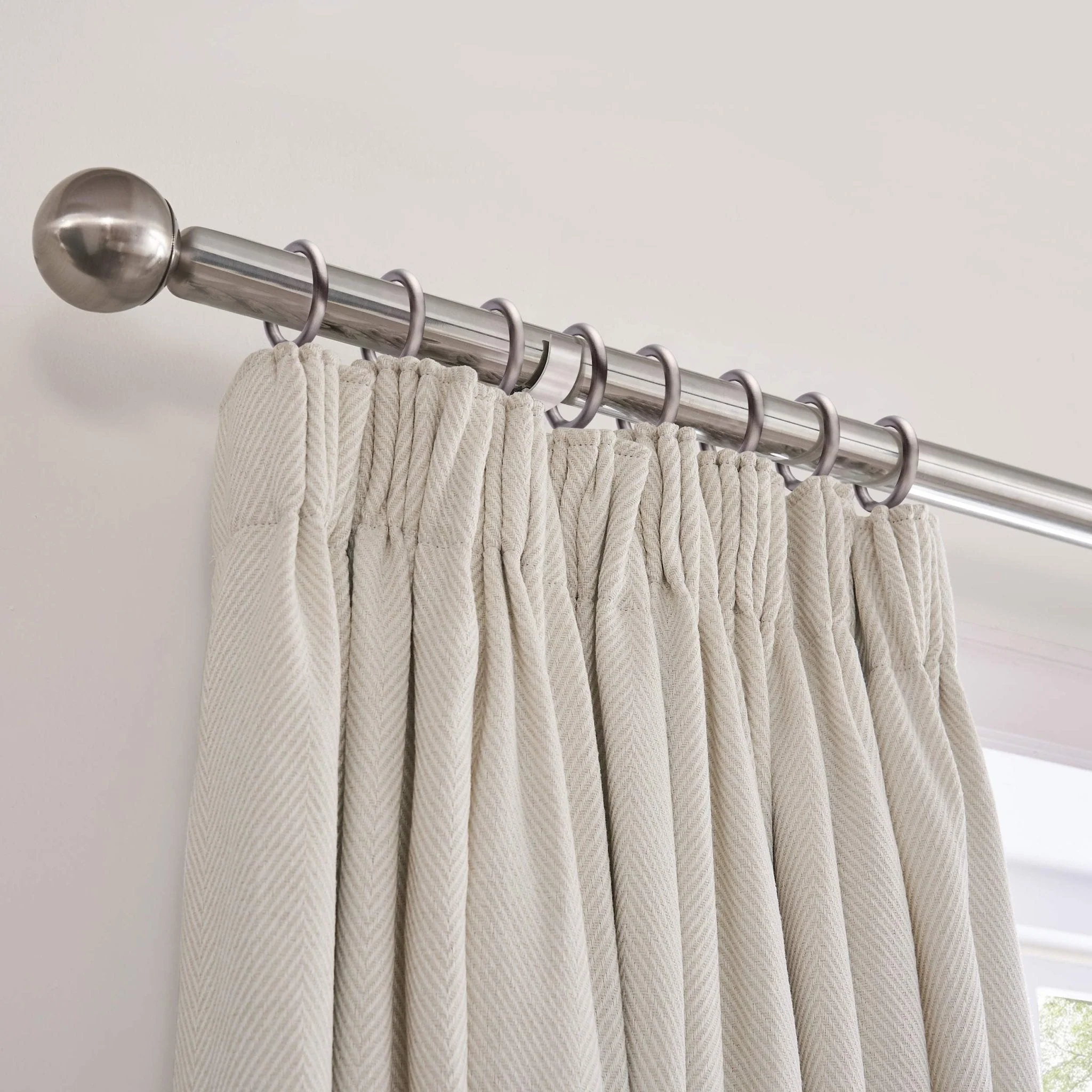 Herringbone Thermal Blackout Pencil Pleat Curtains - Off White - Image 3
