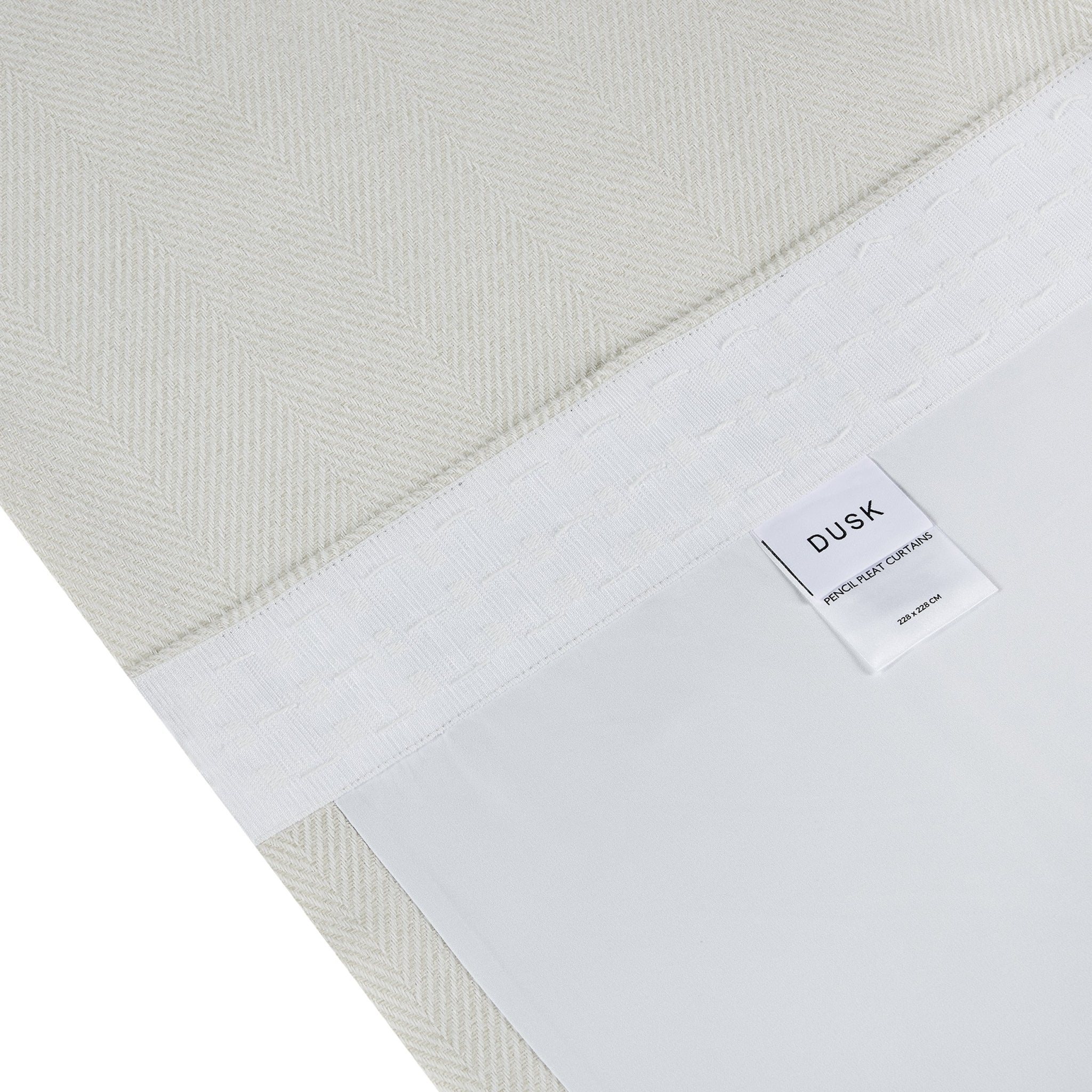 Herringbone Thermal Blackout Pencil Pleat Curtains - Off White - Image 6