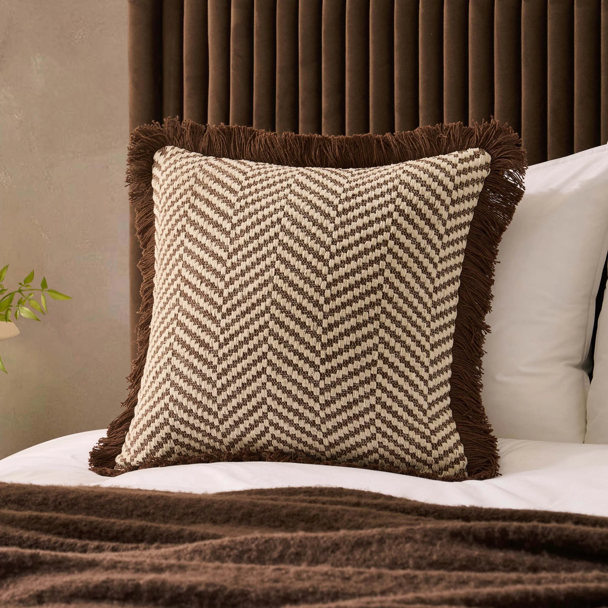 Herringbone Tufted Edge Cushion Cover - Chocolate