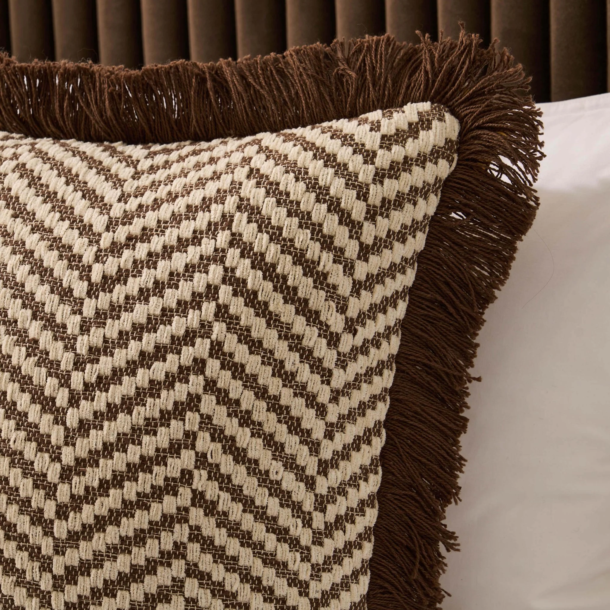 Herringbone Tufted Edge Cushion Cover - Chocolate - Image 2