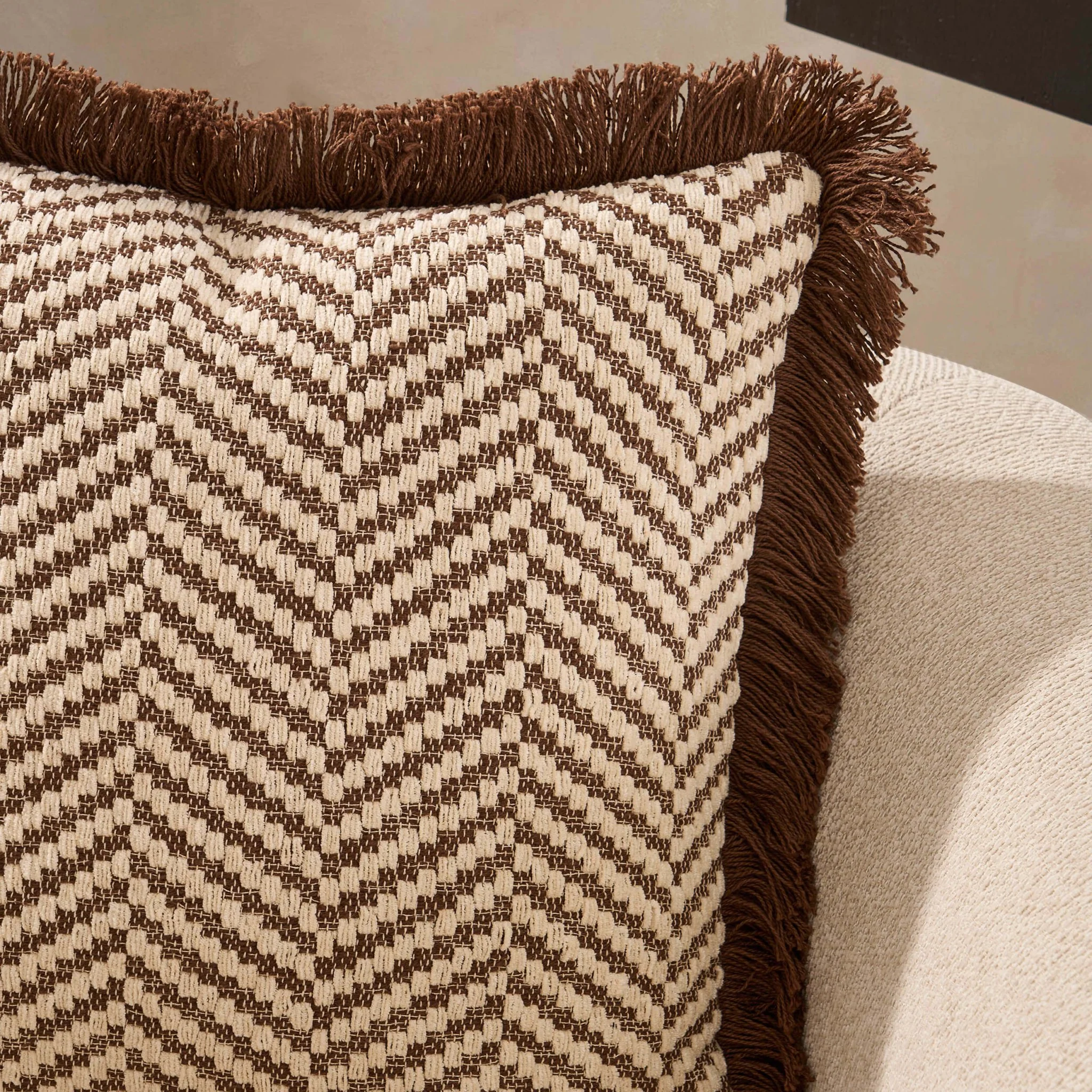 Herringbone Tufted Edge Sofa Cushion Cover - Chocolate - Image 2