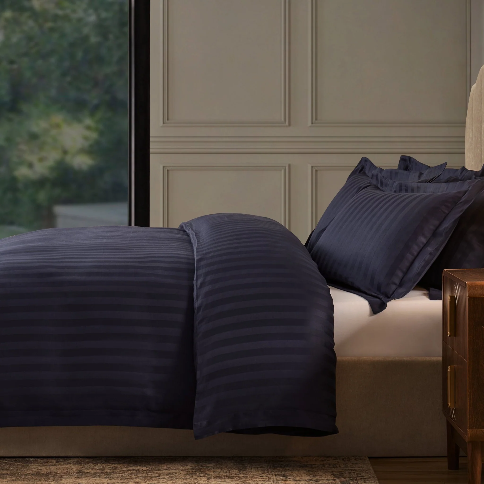 Hotel Satin Stripe 200 Thread Count Duvet Cover - Navy