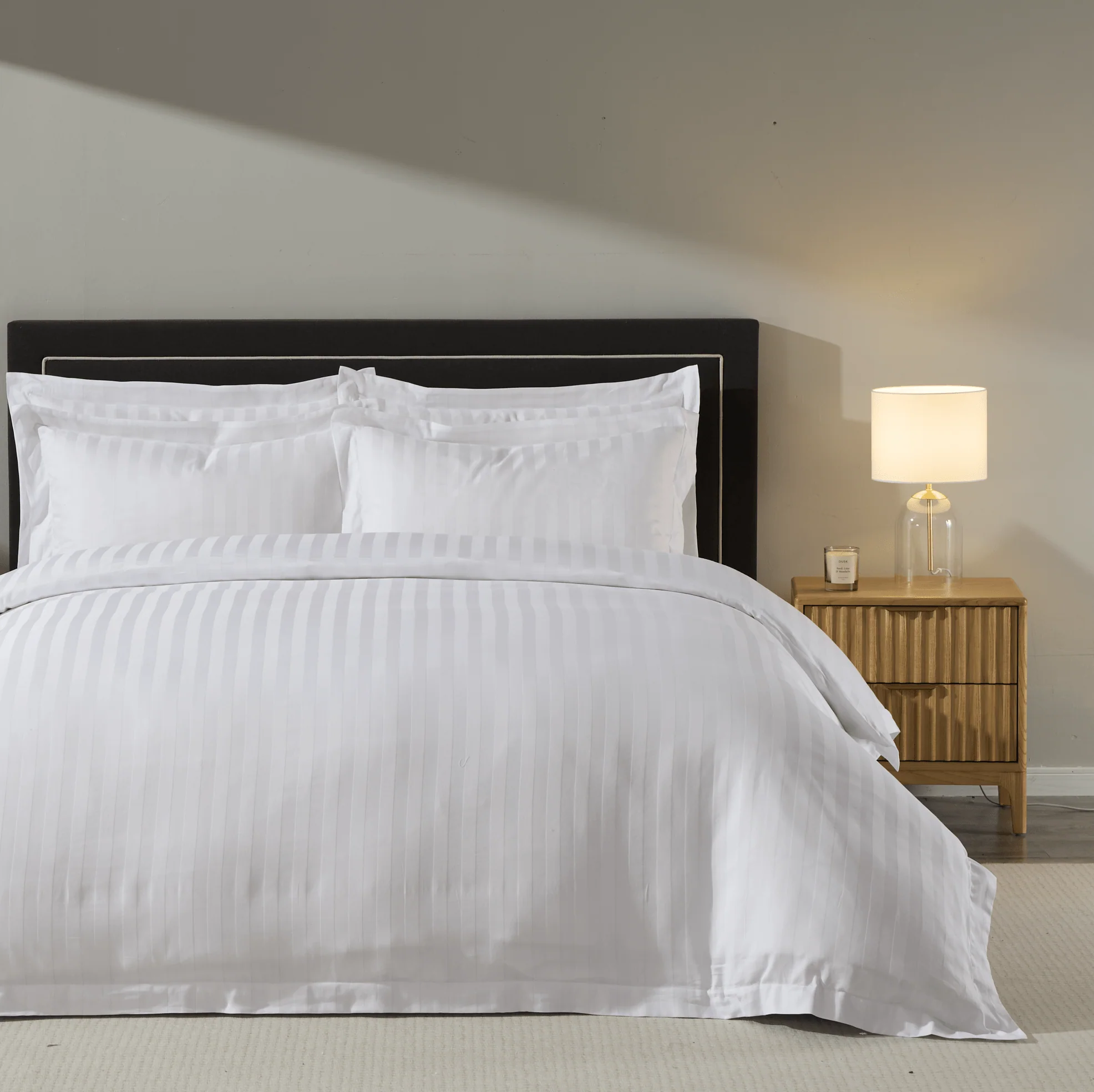 Hotel Satin Stripe 200 Thread Count Duvet Cover - White