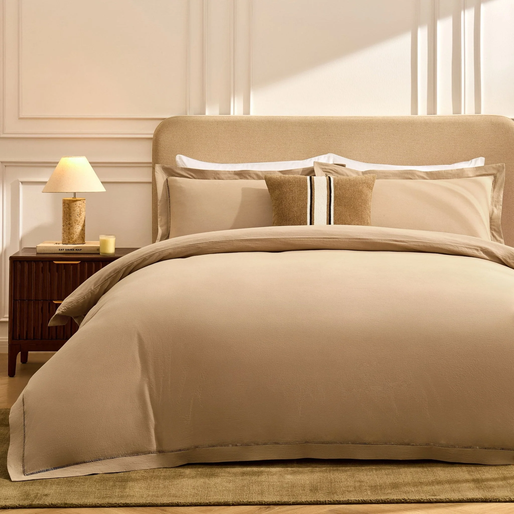 Imogen 100% Cotton Ladder Edge Duvet Cover & Pillowcase Set - Light Taupe