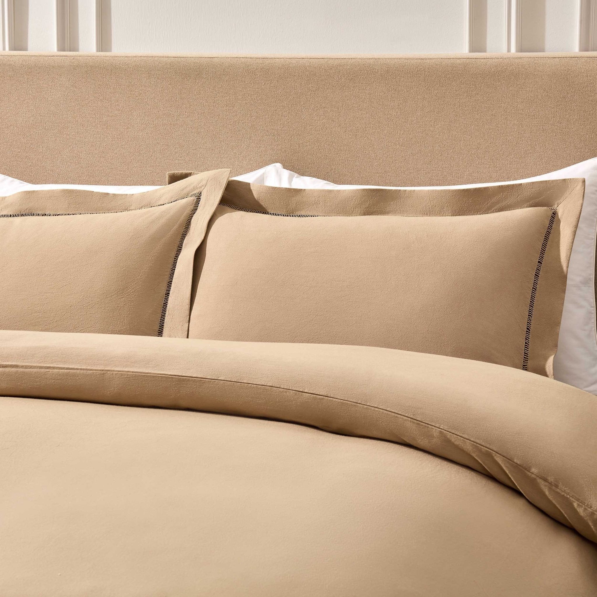 Imogen 100% Cotton Ladder Edge Duvet Cover & Pillowcase Set - Light Taupe - Image 3