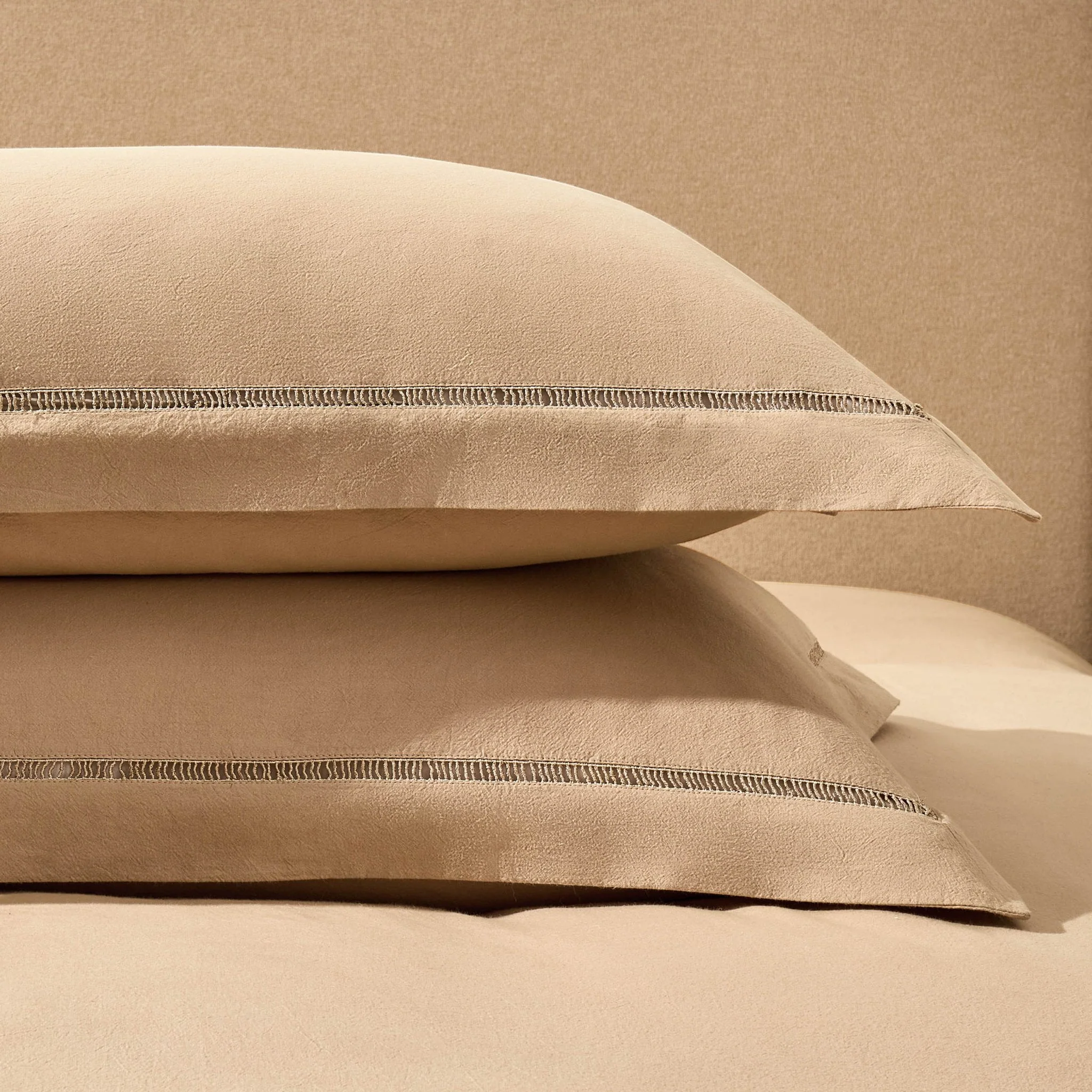 Imogen 100% Cotton Ladder Edge Duvet Cover & Pillowcase Set - Light Taupe - Image 4