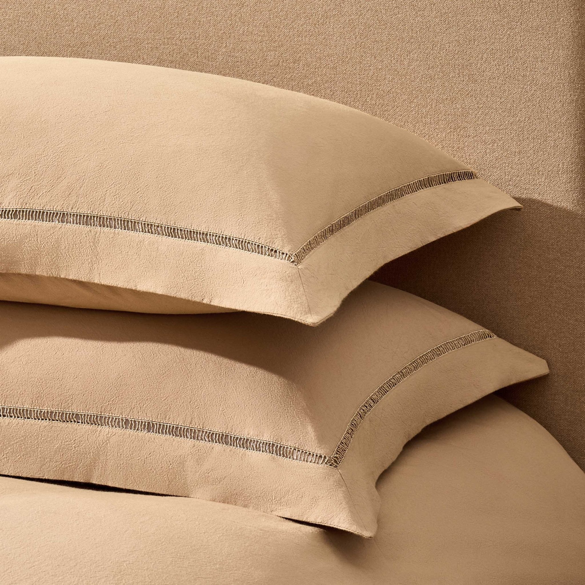 Imogen 100% Cotton Ladder Edge Duvet Cover & Pillowcase Set - Light Taupe - Image 5