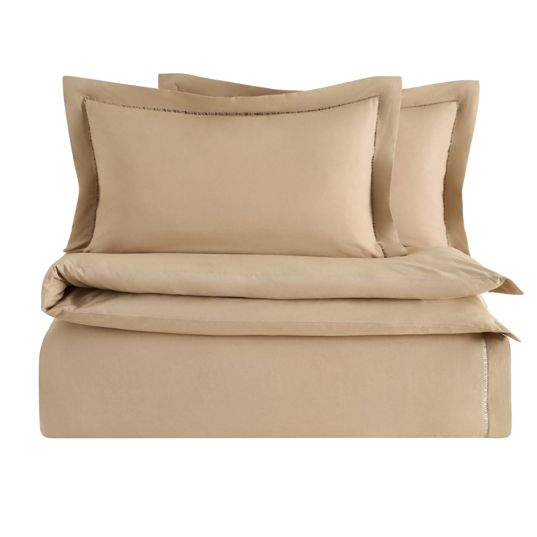 Imogen 100% Cotton Ladder Edge Duvet Cover & Pillowcase Set - Light Taupe - Image 8
