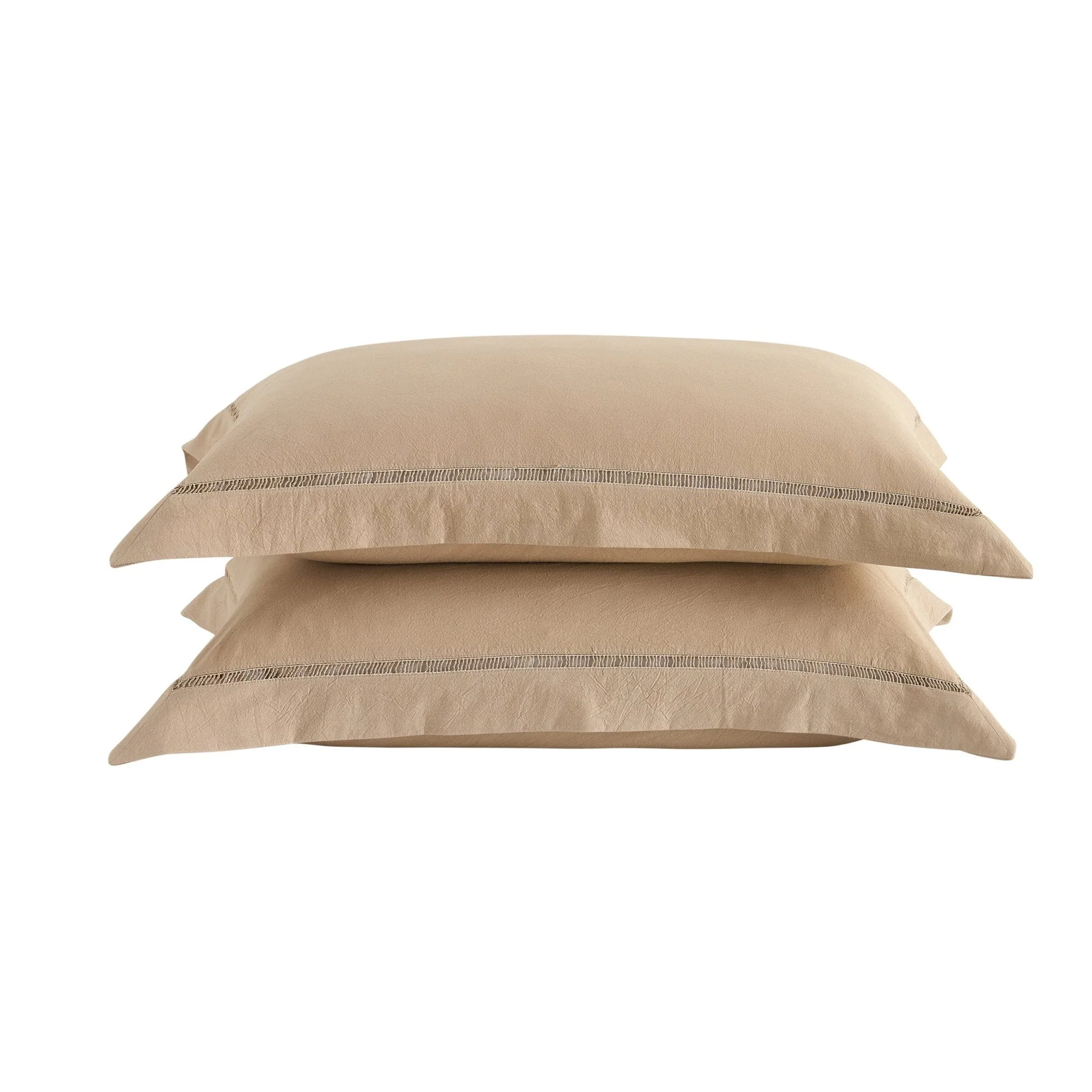 Imogen 100% Cotton Ladder Edge Duvet Cover & Pillowcase Set - Light Taupe - Image 9