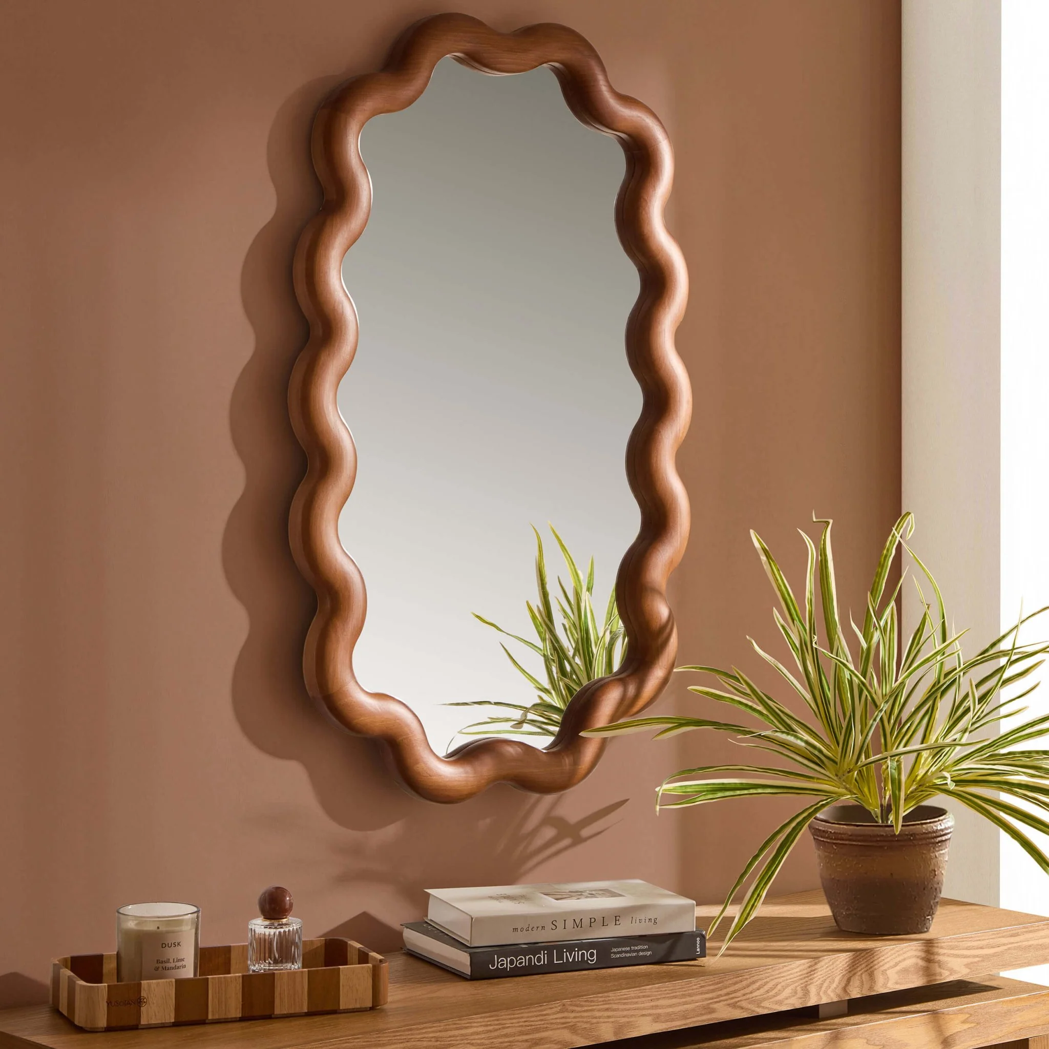Indie Wavy Wood Mirror - Mid Wood