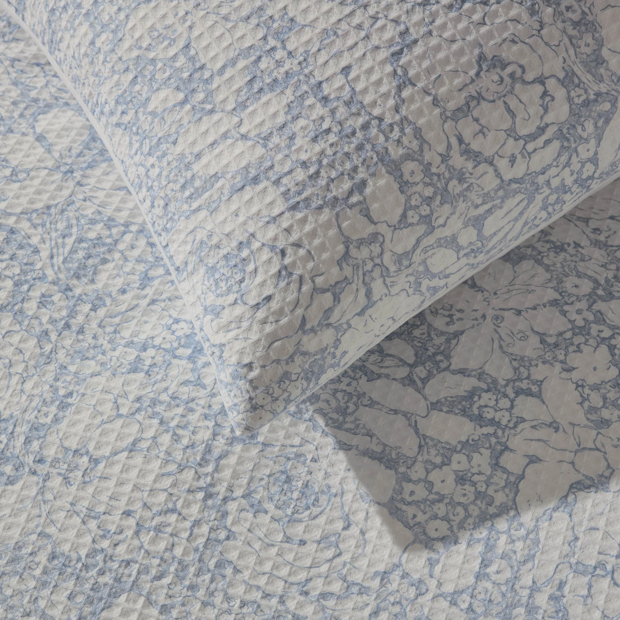 Iris Floral Printed Waffle Duvet Cover & Pillowcase Set - Blue - Image 4