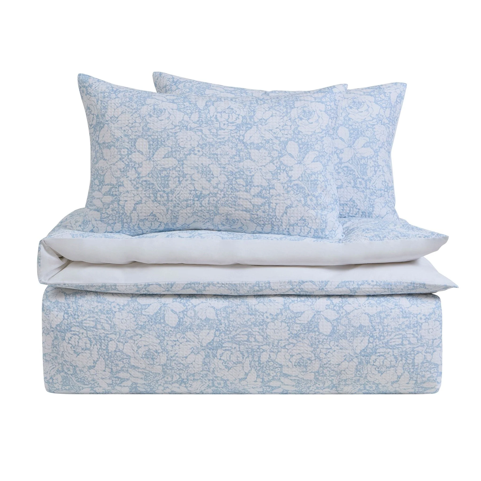 Iris Floral Printed Waffle Duvet Cover & Pillowcase Set - Blue - Image 7