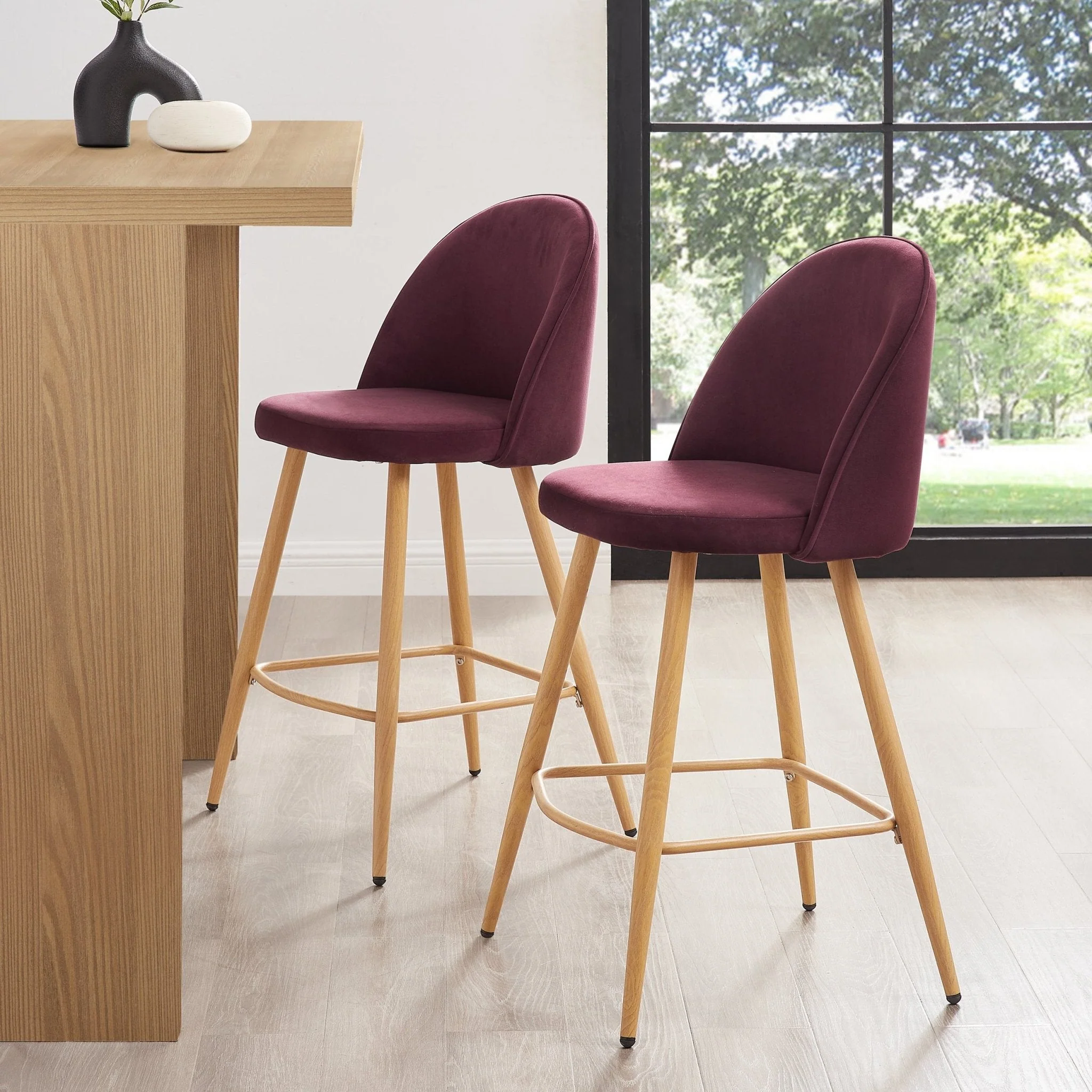 Iris Set Of 2 Barstools - Berry/Natural
