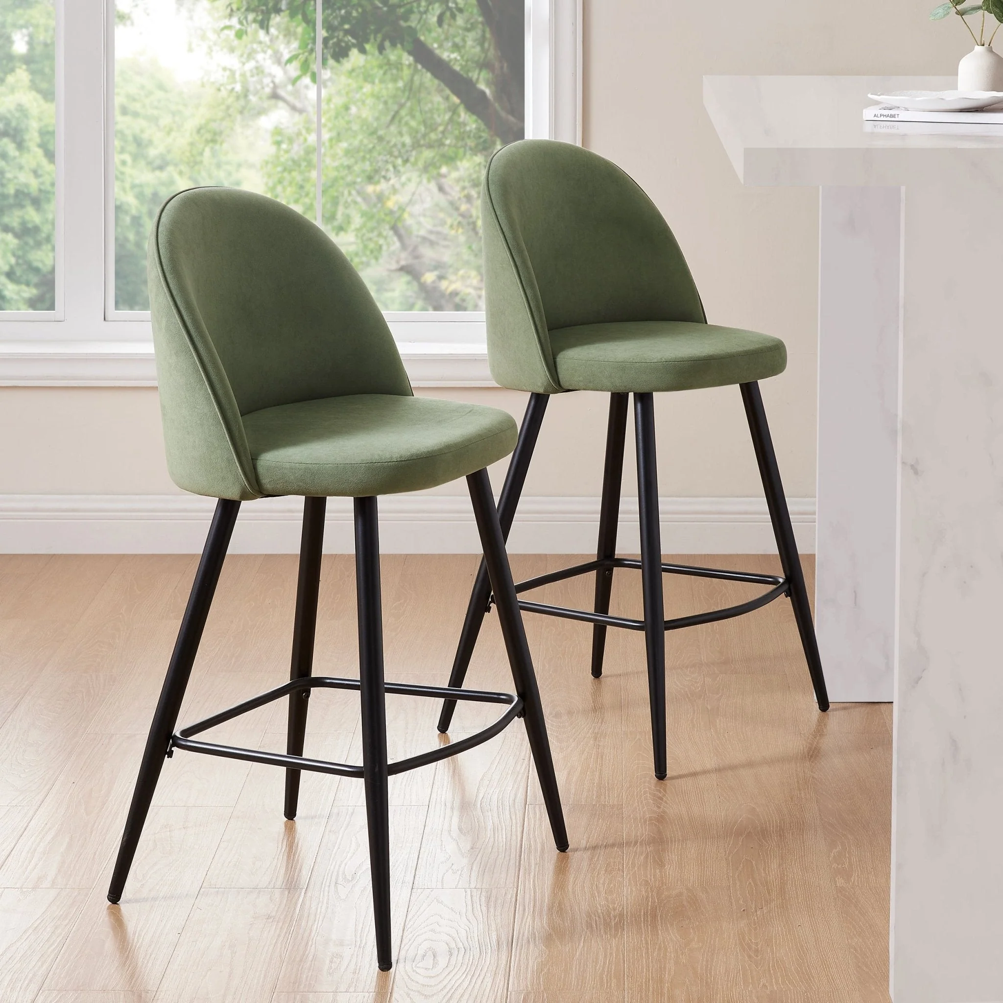 Iris Set Of 2 Barstools - Sage Green/Black