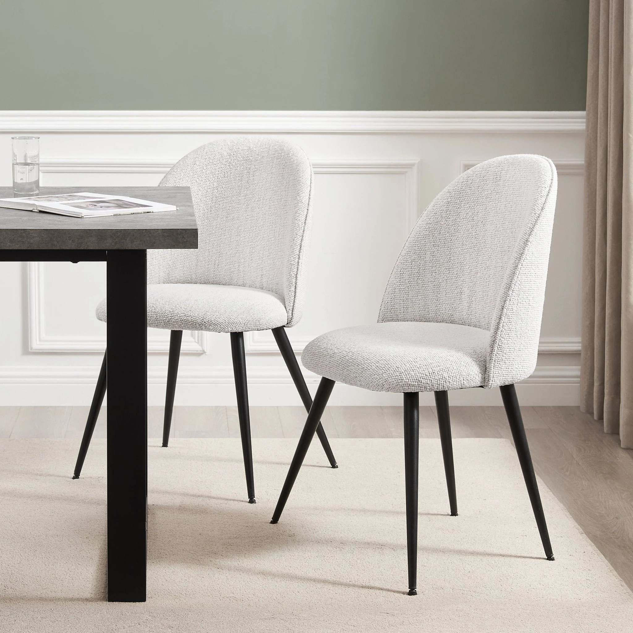 Iris Set Of 2 Dining Chairs - Boucle Ivory/Black