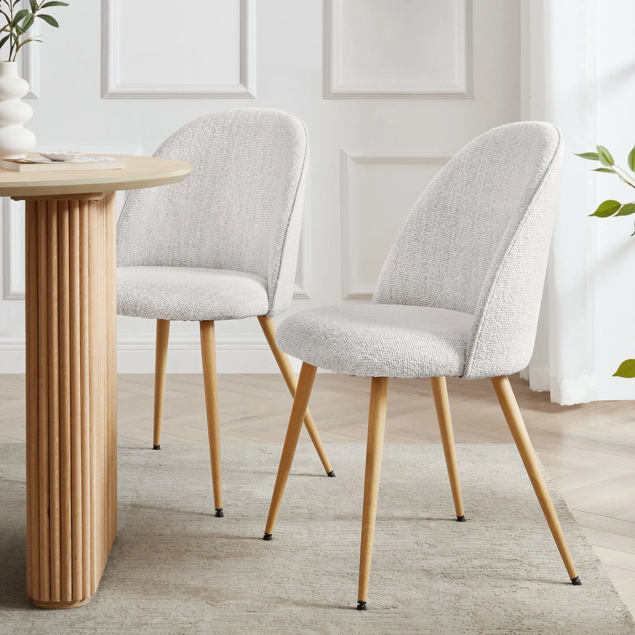 Iris Set Of 2 Dining Chairs - Boucle Ivory/Natural