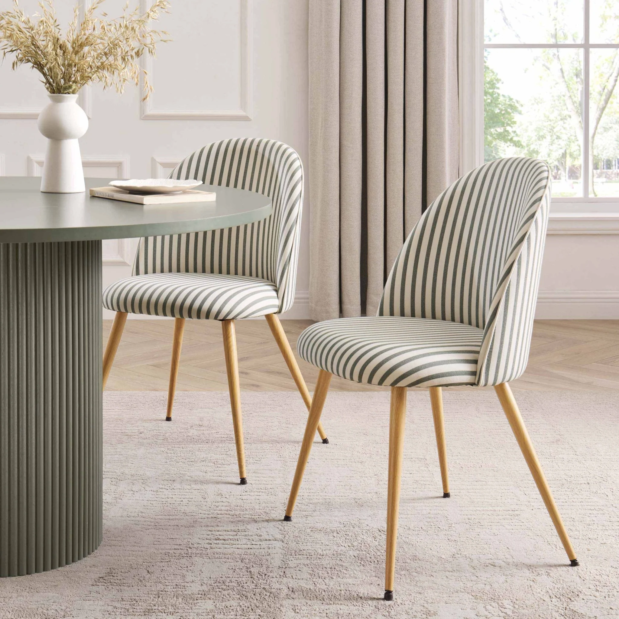 Iris Set of 2 Dining Chairs - Sage Stripe