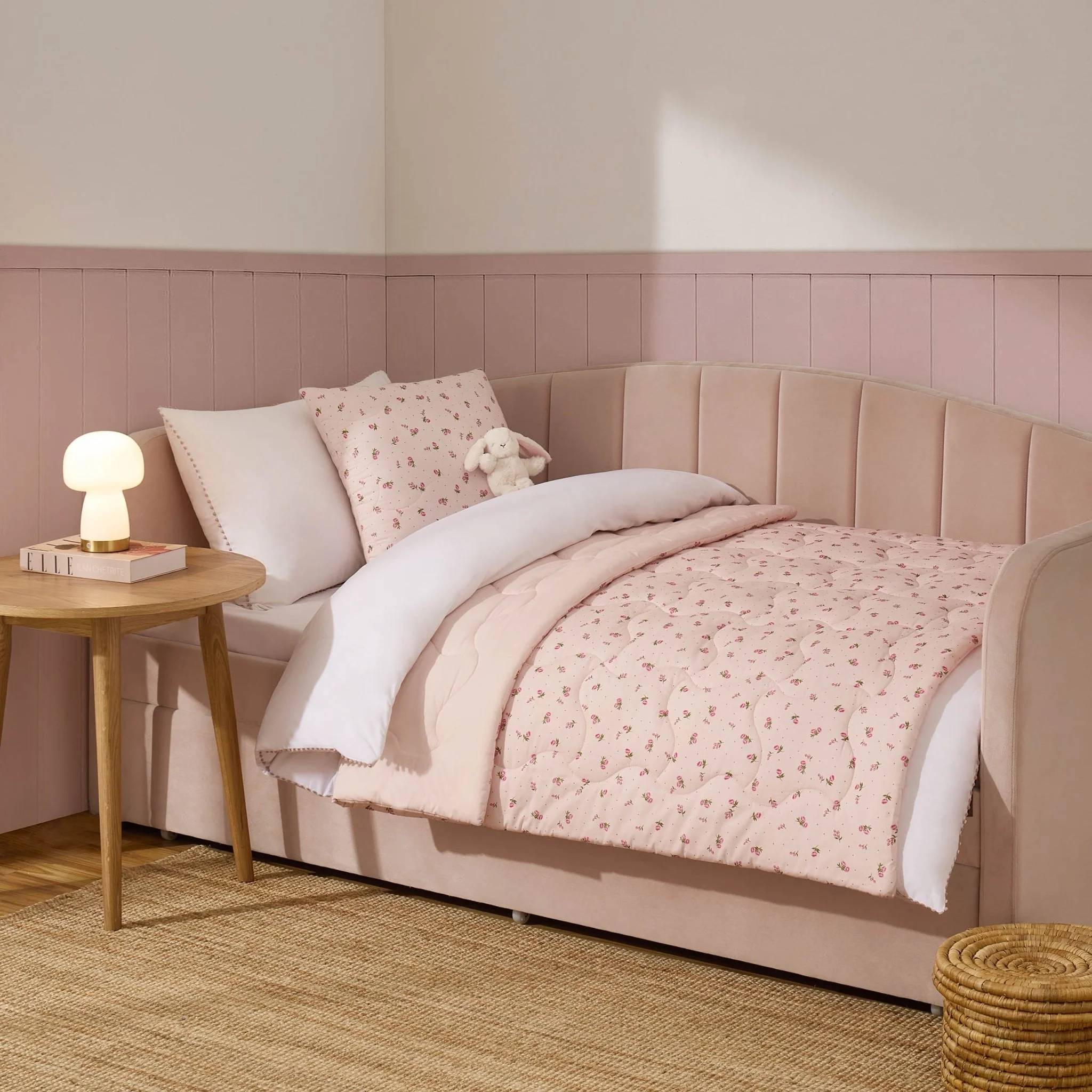 Isabelle Rose Print Quilted Cushion Cover and Bedspread Set - Pink