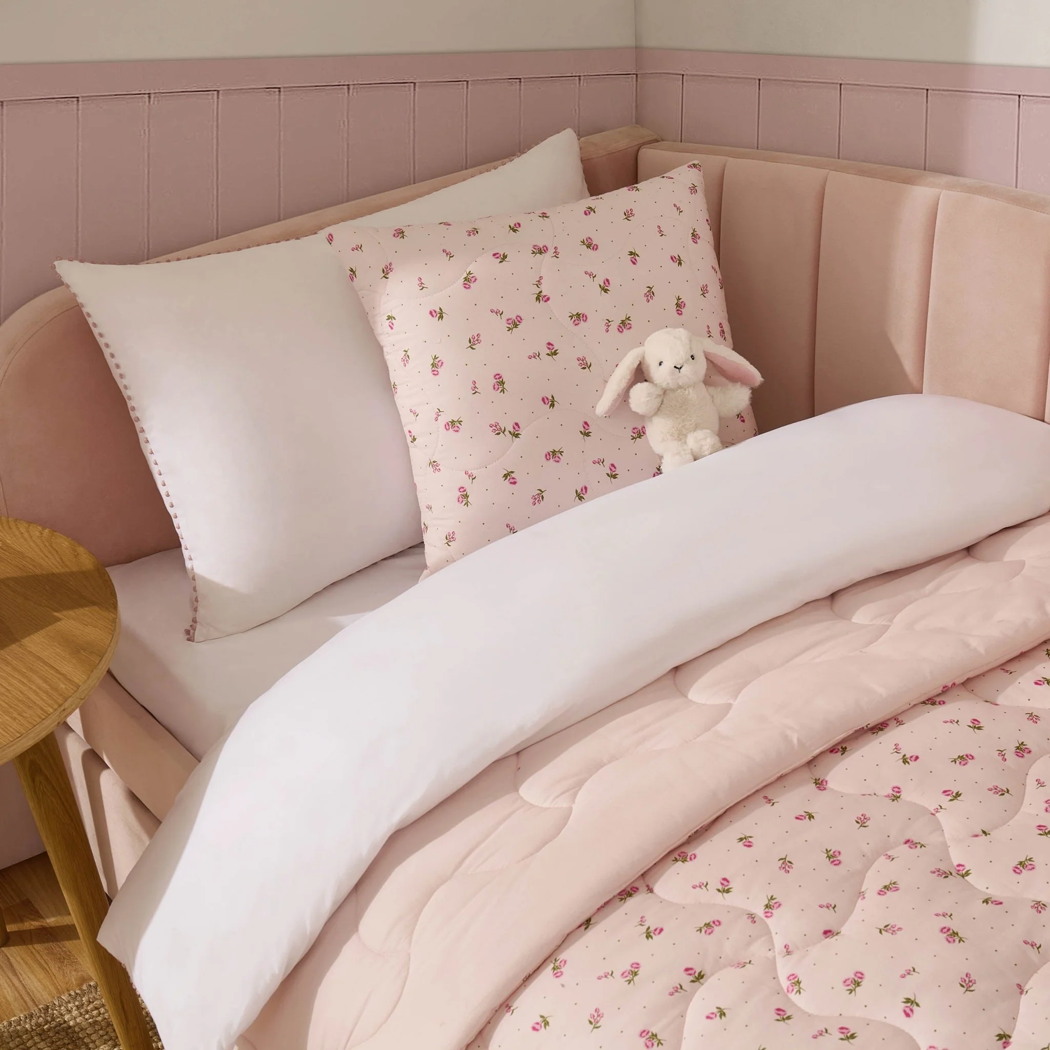 Isabelle Rose Print Quilted Cushion Cover and Bedspread Set - Pink - Image 2