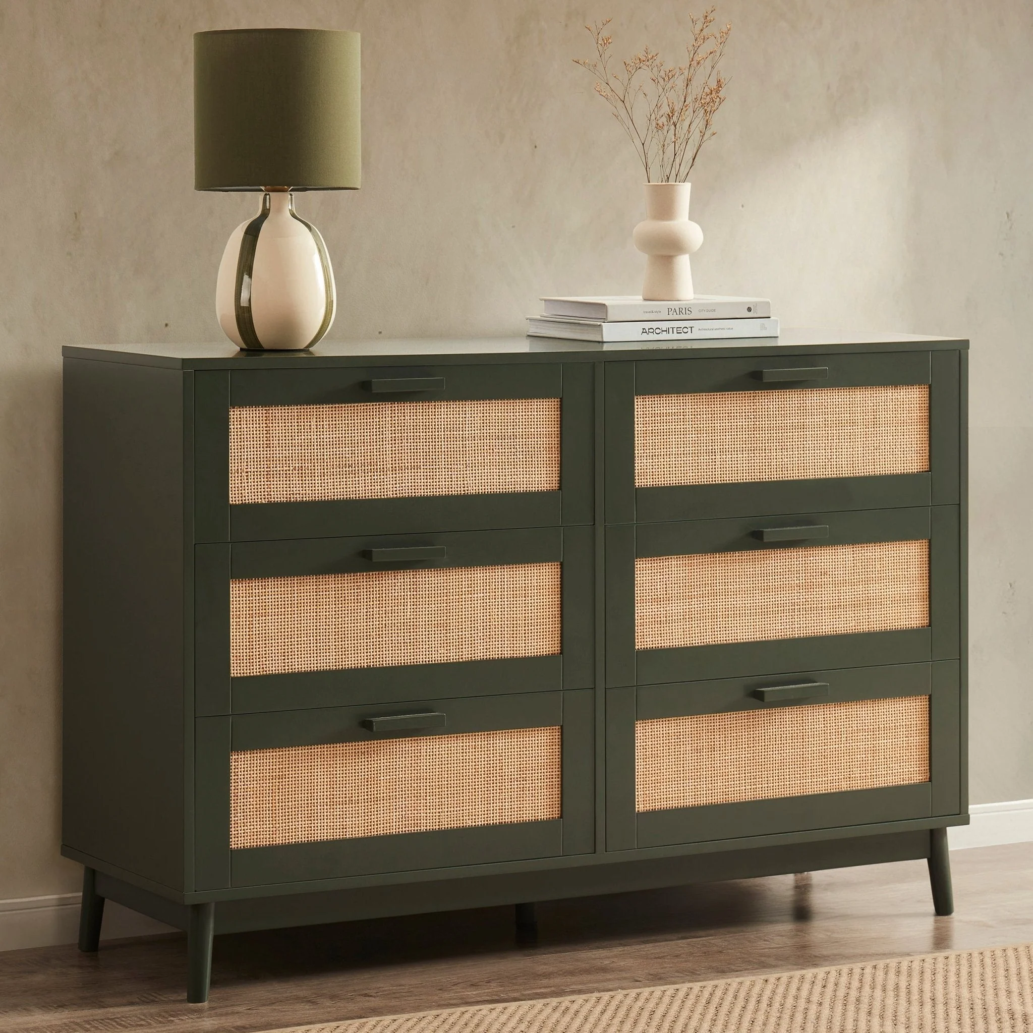 Isla 6 Drawer Chest - Forest Green