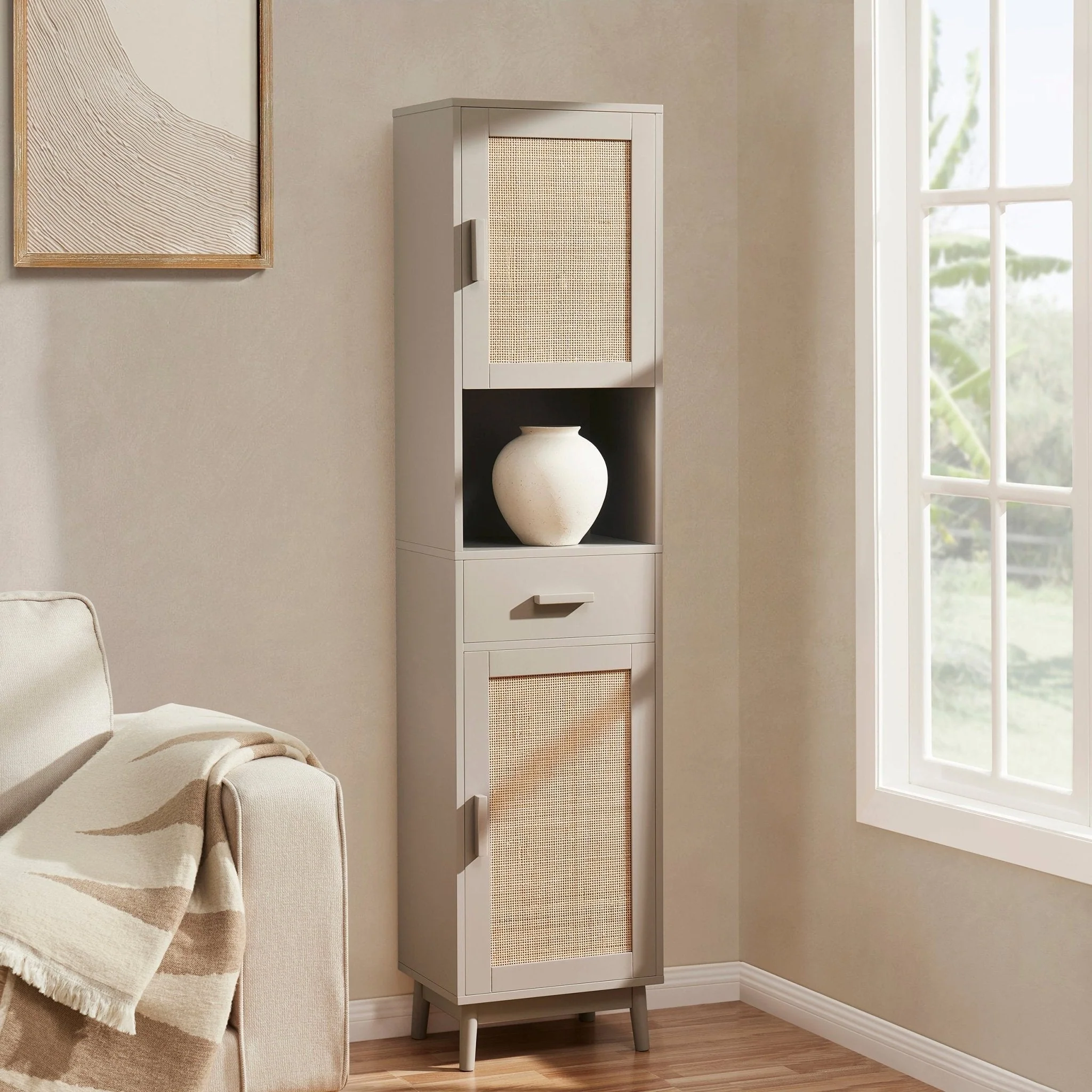 Isla Tall Storage Unit - Taupe