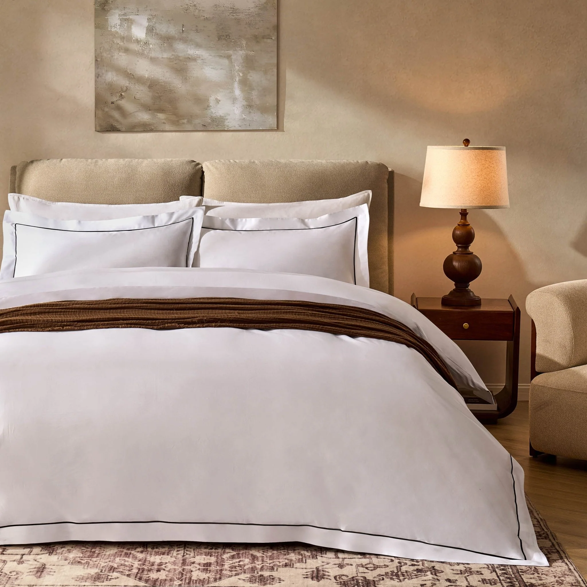 Islington 300 Thread Count Embroidered Duvet Cover - White/Black