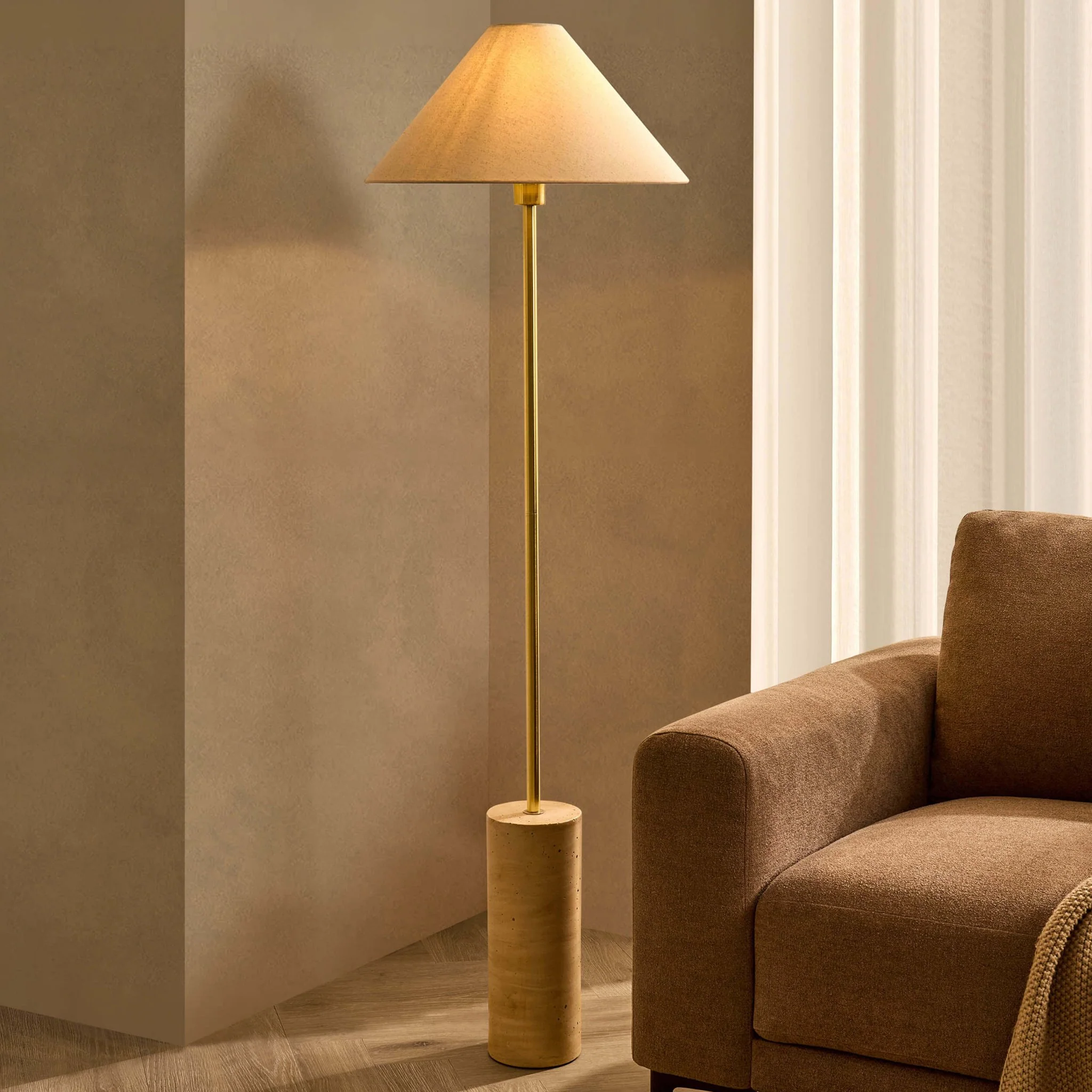 Ivy Marble Effect Floor Lamp - Satin Brass - Image 2