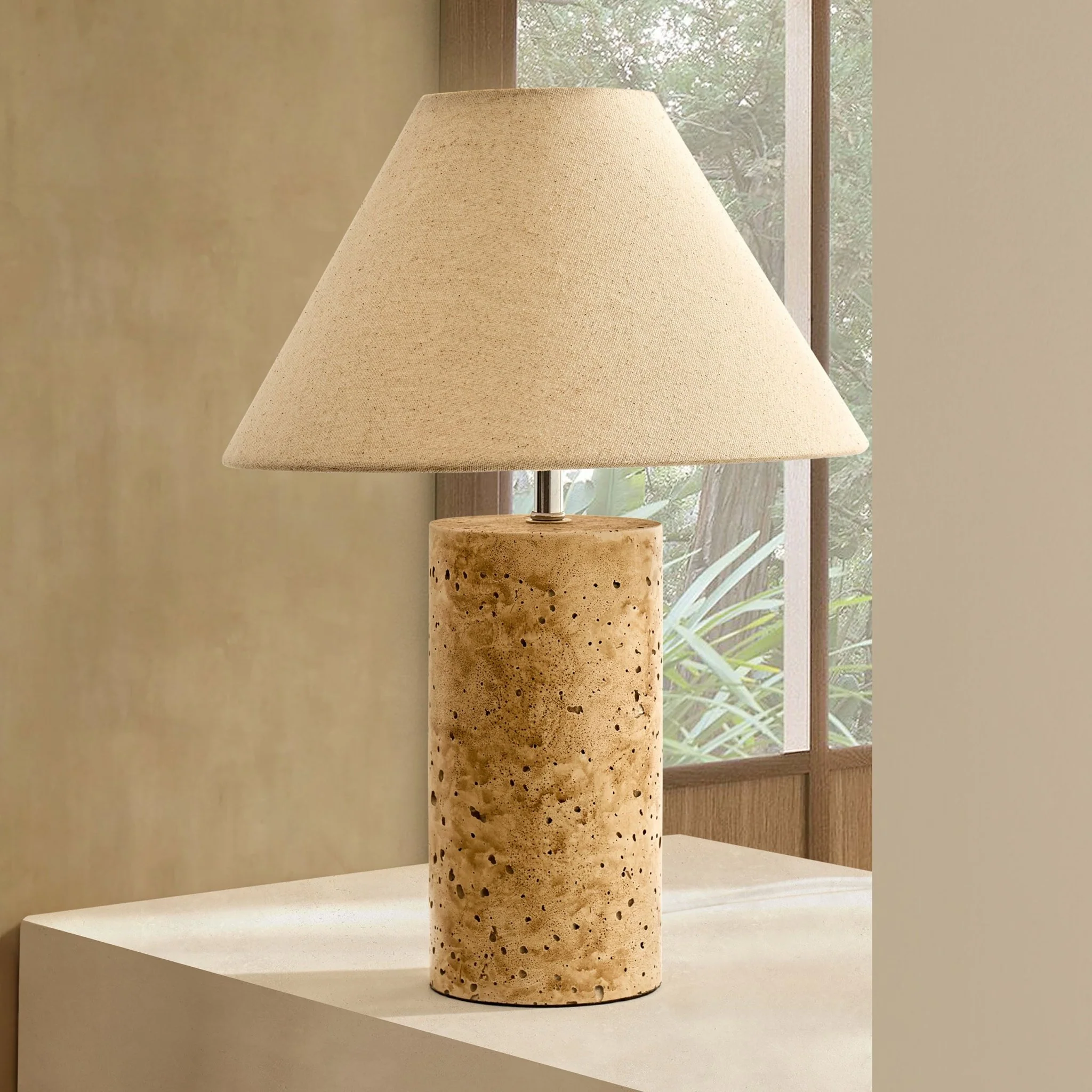 Ivy Marble Effect Table Lamp - Cream