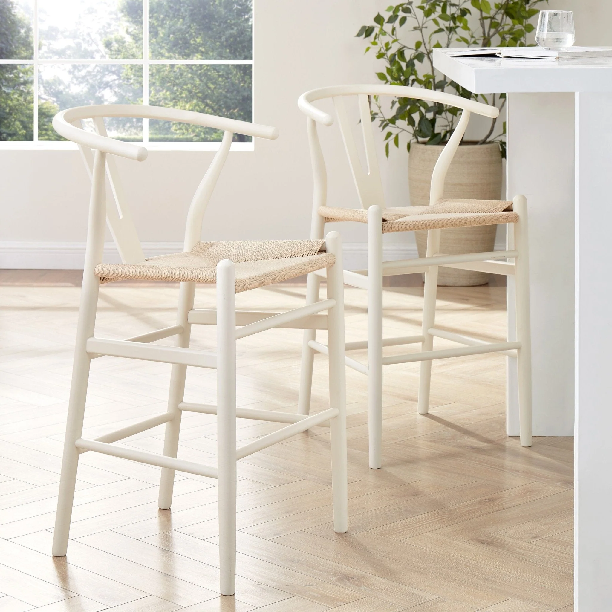 Jade Set of 2 Barstools - Light Beige/Natural