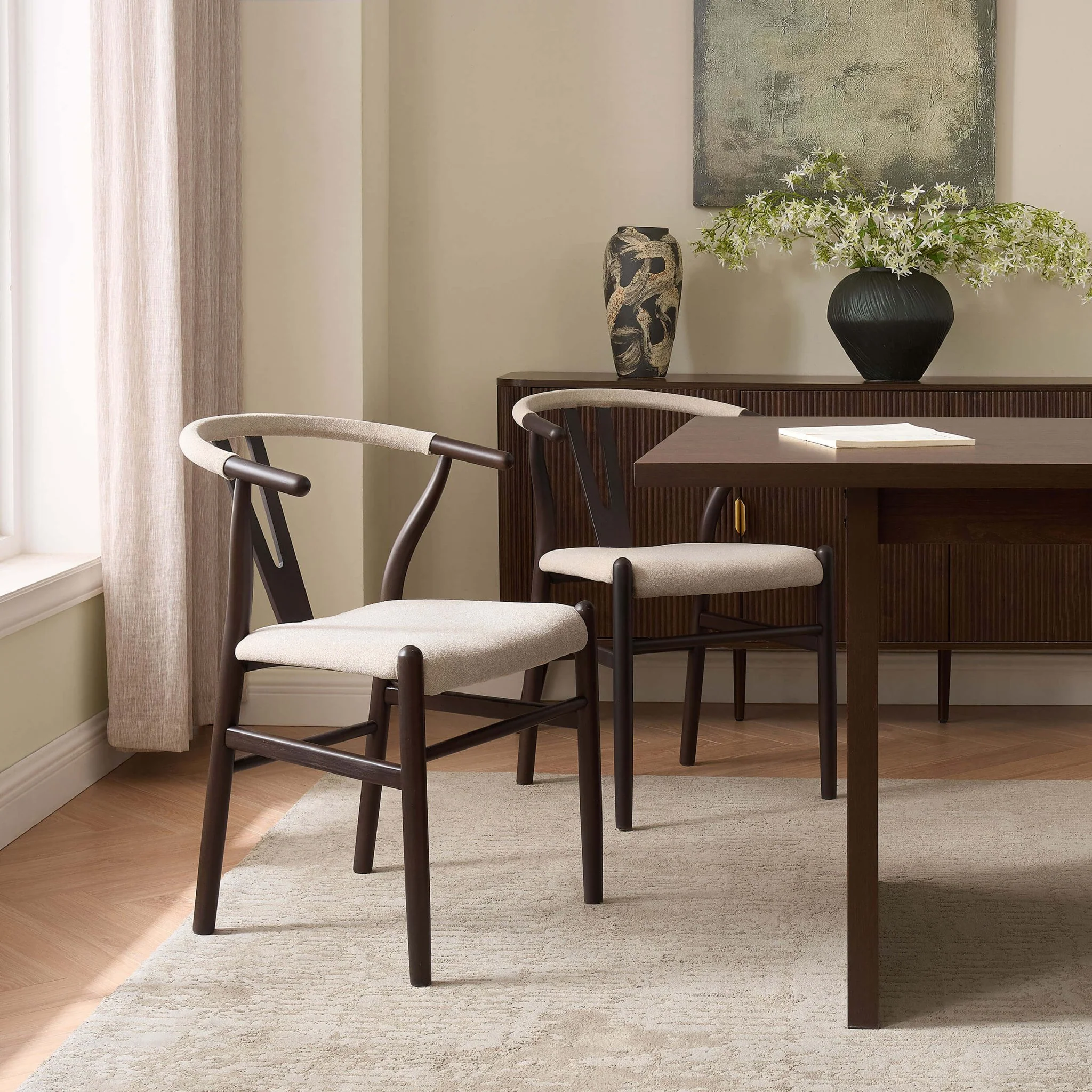 Jade Set of 2 Dining Chairs - Chenille Oatmeal