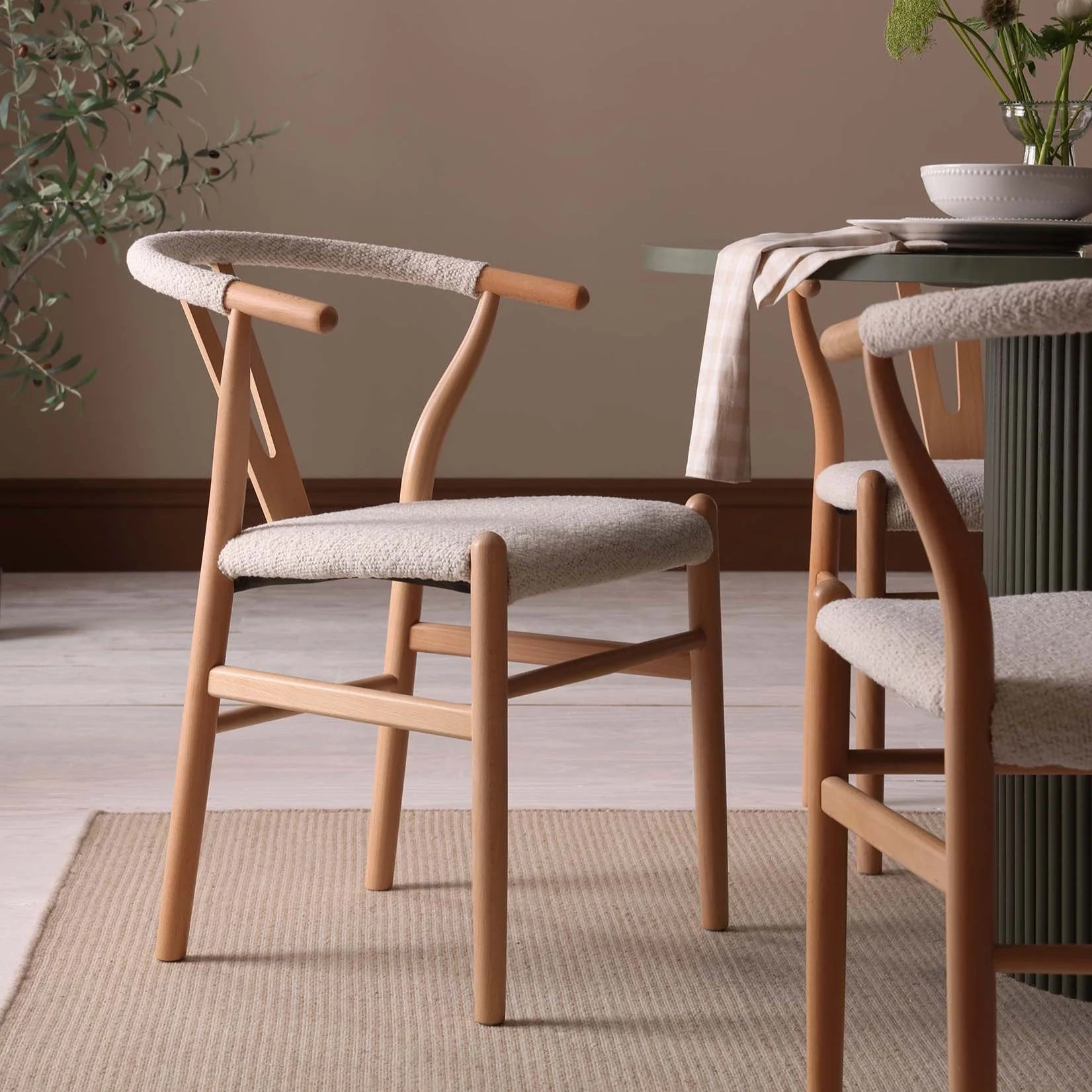 Jade Set of 2 Dining Chairs - Ivory Boucle
