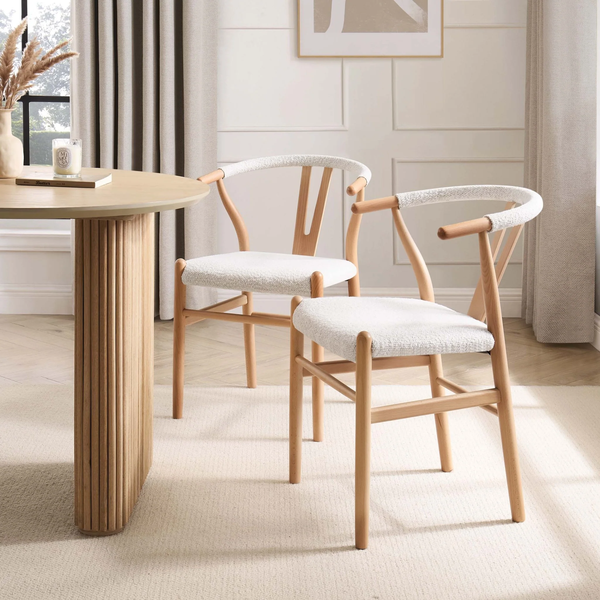 Jade Set of 2 Dining Chairs - Ivory Boucle - Image 3