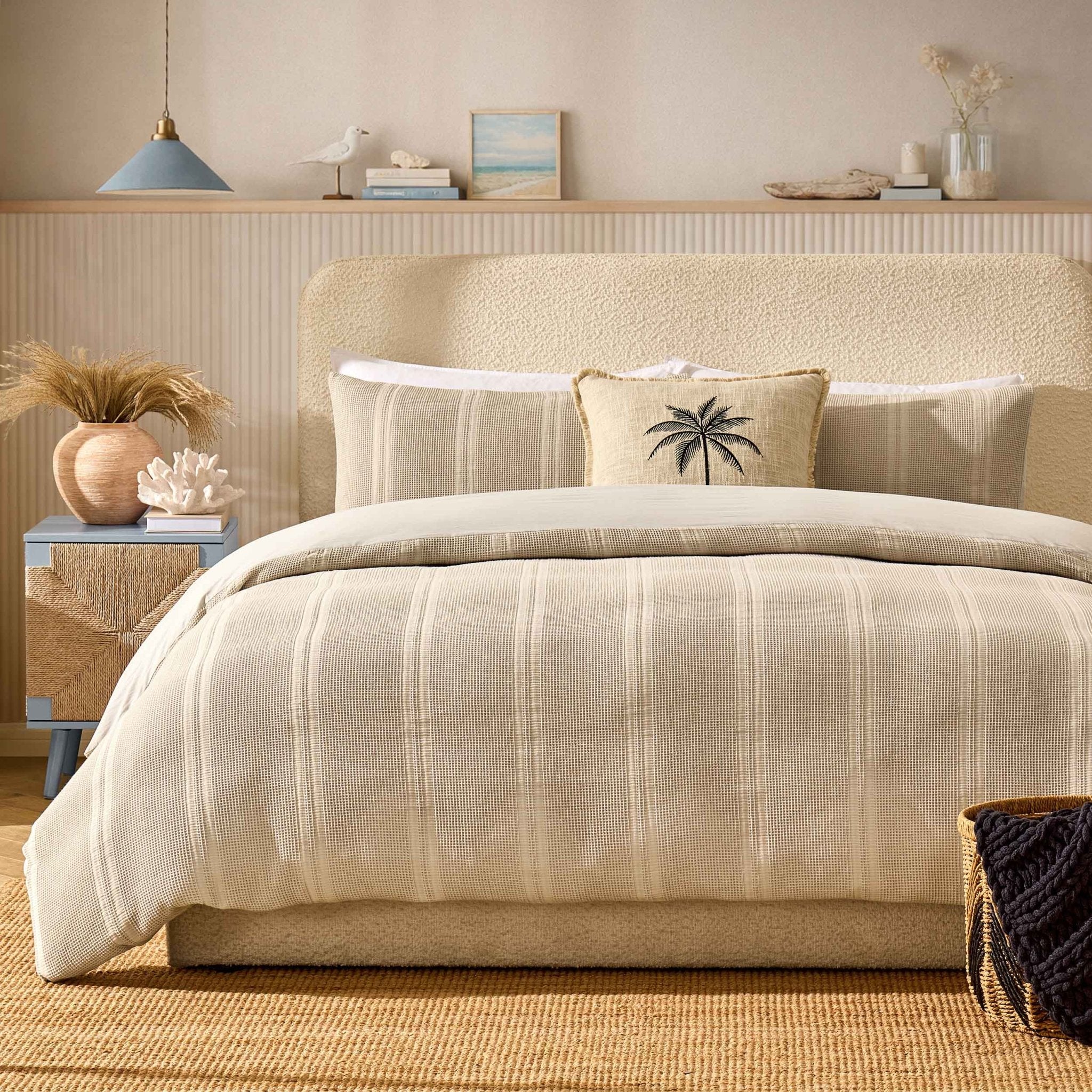 Jessie 100% Cotton Waffle Stripe Duvet Cover & Pillowcase Set - Stone