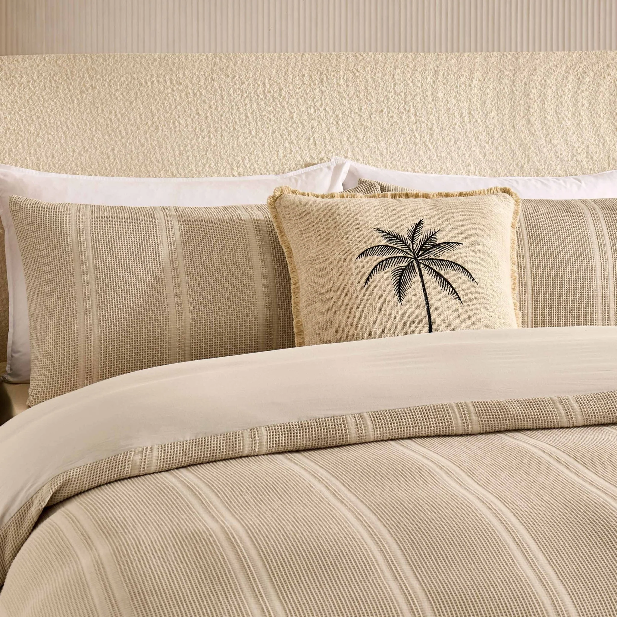 Jessie 100% Cotton Waffle Stripe Duvet Cover & Pillowcase Set - Stone - Image 3