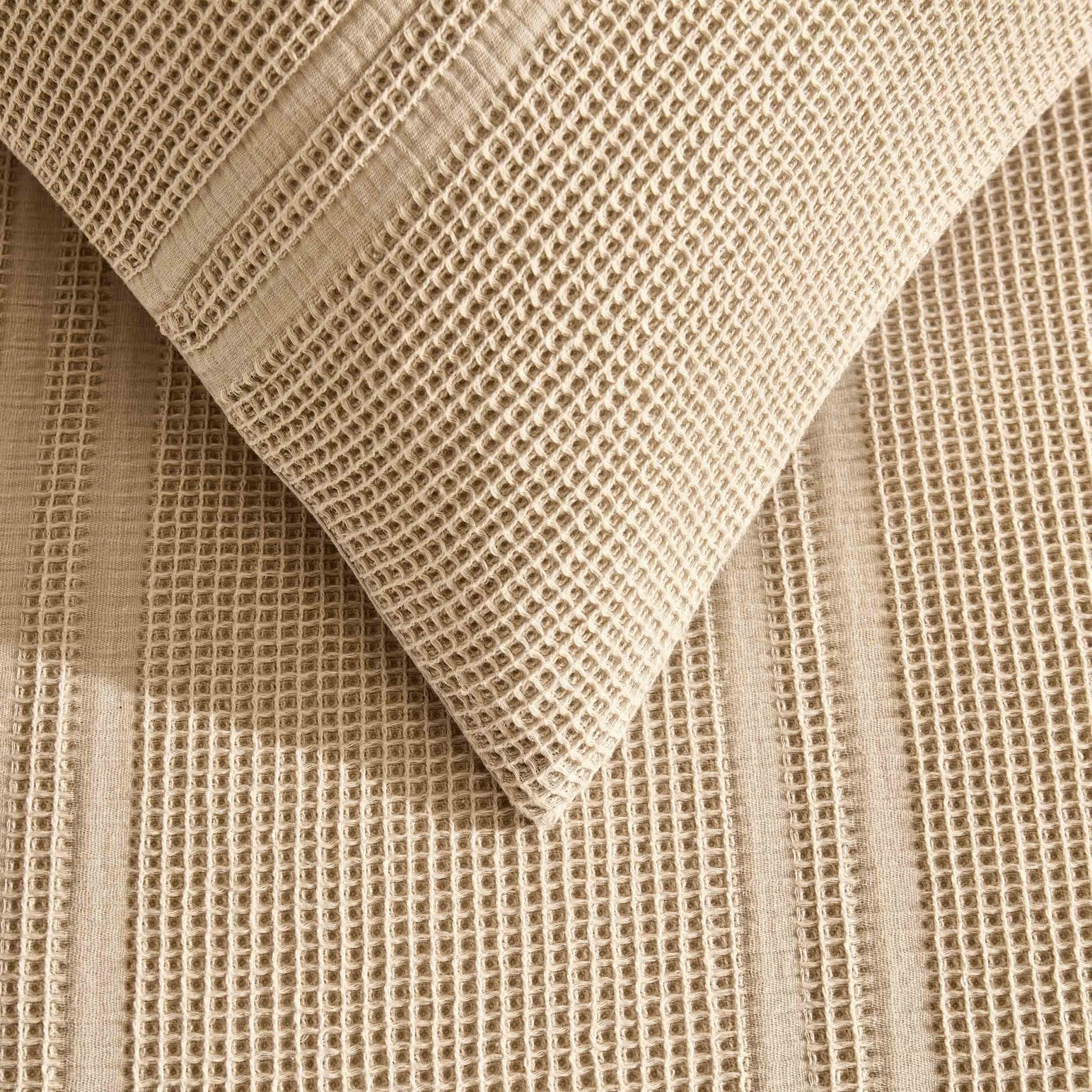 Jessie 100% Cotton Waffle Stripe Duvet Cover & Pillowcase Set - Stone - Image 4