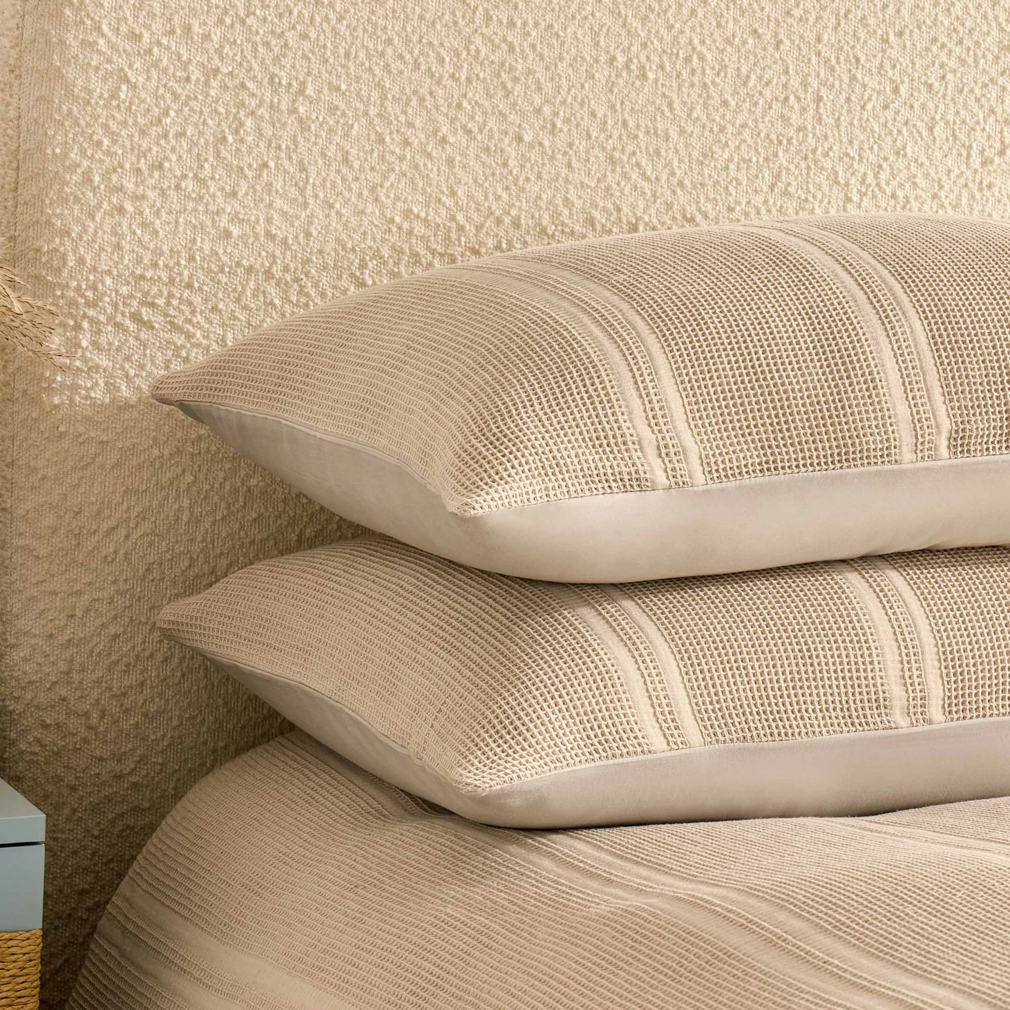 Jessie 100% Cotton Waffle Stripe Duvet Cover & Pillowcase Set - Stone - Image 6