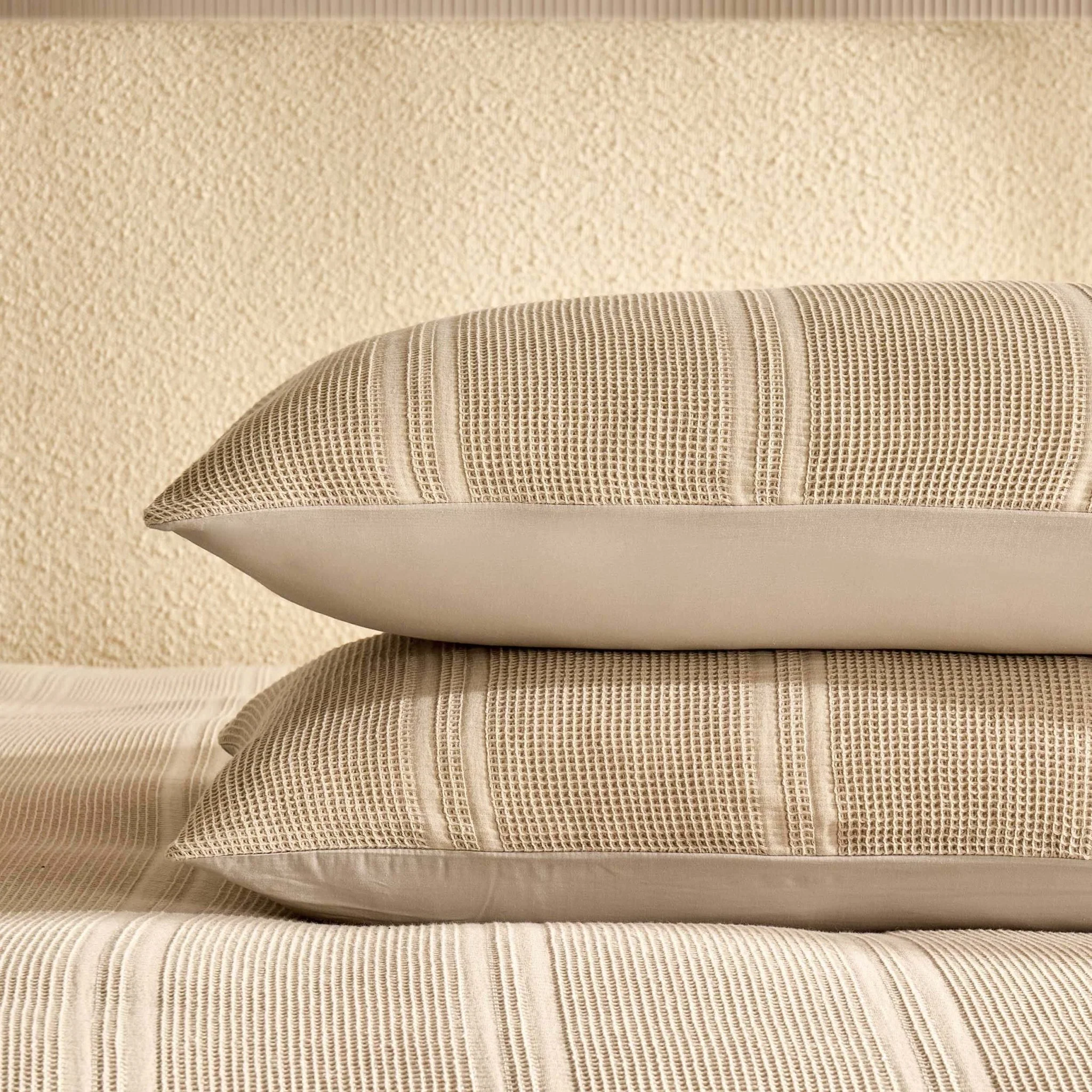 Jessie 100% Cotton Waffle Stripe Duvet Cover & Pillowcase Set - Stone - Image 7